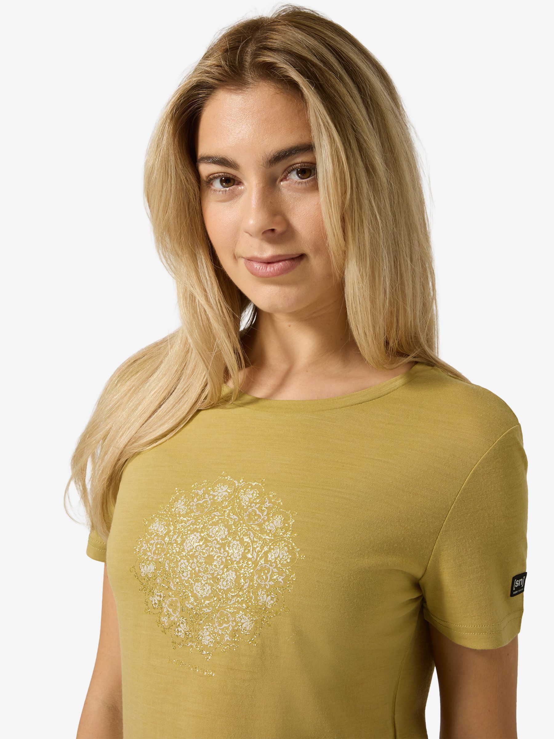 SUPER.NATURAL Print-Shirt Merino T-Shirt W ORNAMENT TEE lässiger Merino-Materialmix