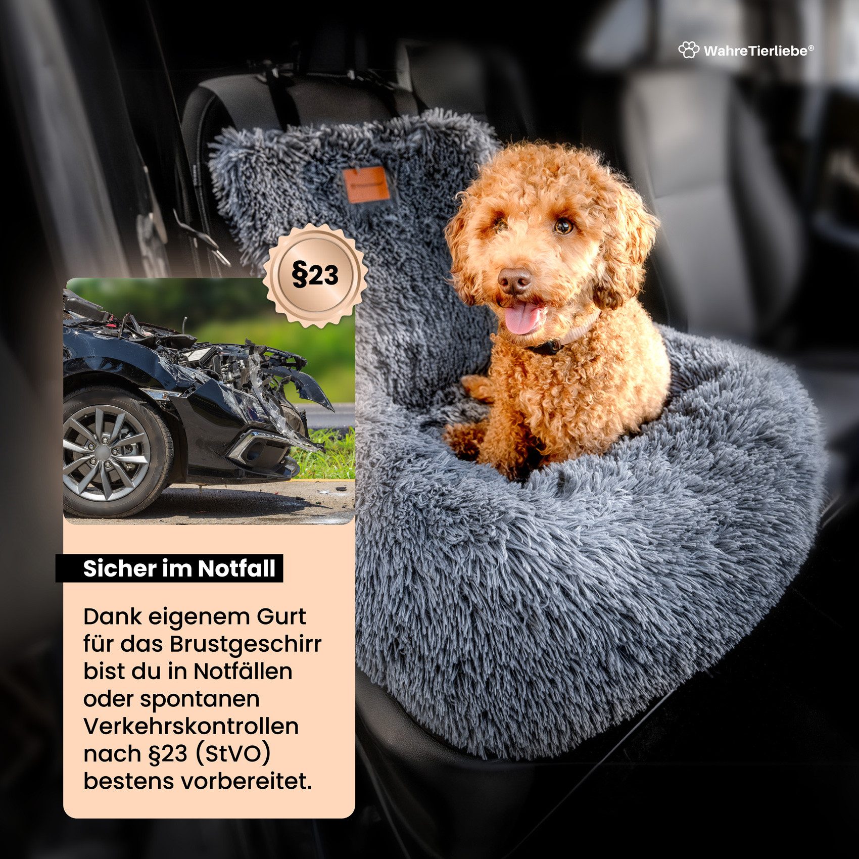 Wahre Tierliebe Hunde-Autositz Premium Hunde Autositz Fluffy - Inkl. Sicherheitsgurt, verschiedene Größen und verschiedene Farben – Bild 3 von 5