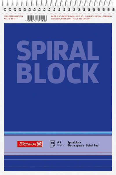 BRUNNEN Collegeblock BRUNNEN 1055471 Spiralnotizblock A5 liniert Deckblatt: blau