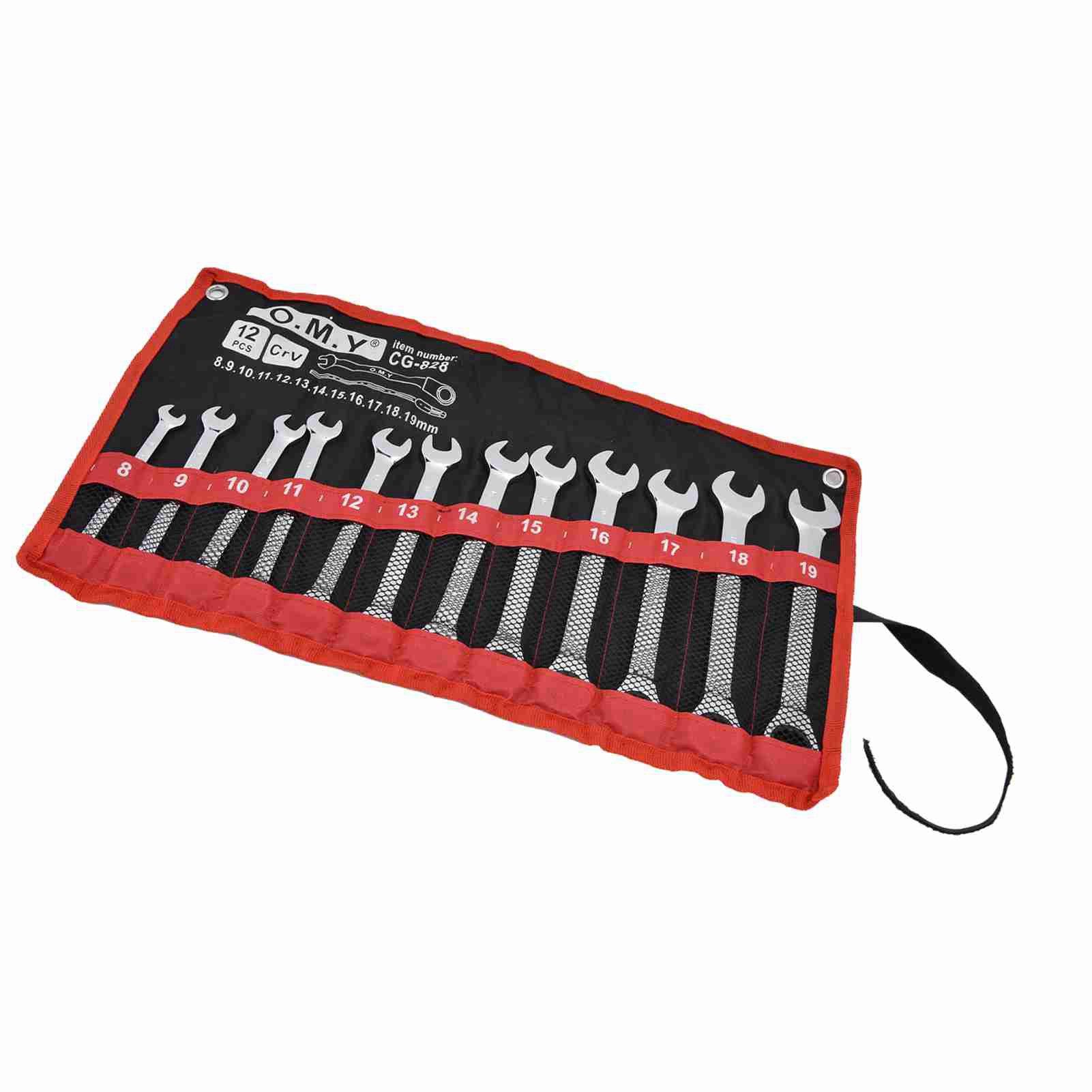 cocosity Ratschenringschlüssel 12-teiliges Ratschenschlüssel-Set mit Aufbewahrungstasche (12 St), Fester Kopf, metrische Kombination, Chrom-Vanadium-Stahl, 8–19 mm
