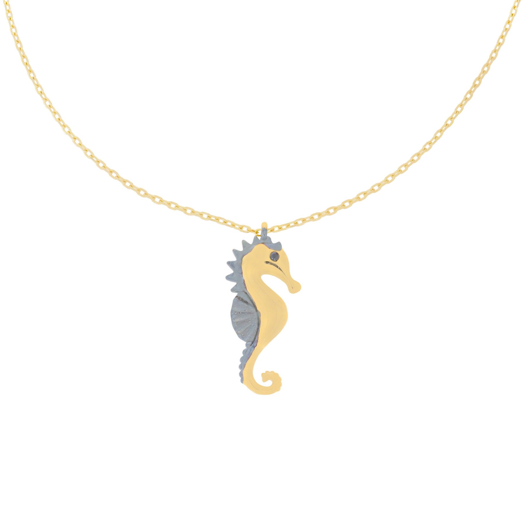 Collier 585er Gold Kette mit Seepferdchen Anhänger