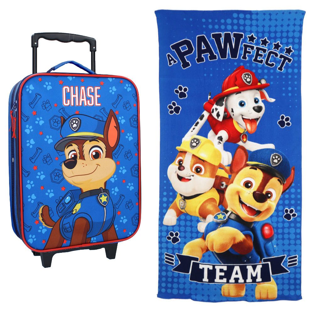 PAW PATROL Trolley Paw Patrol Chase Kinder 2tlg Set Trolley Kinderkoffer plus Strandtuch, 2 Rollen