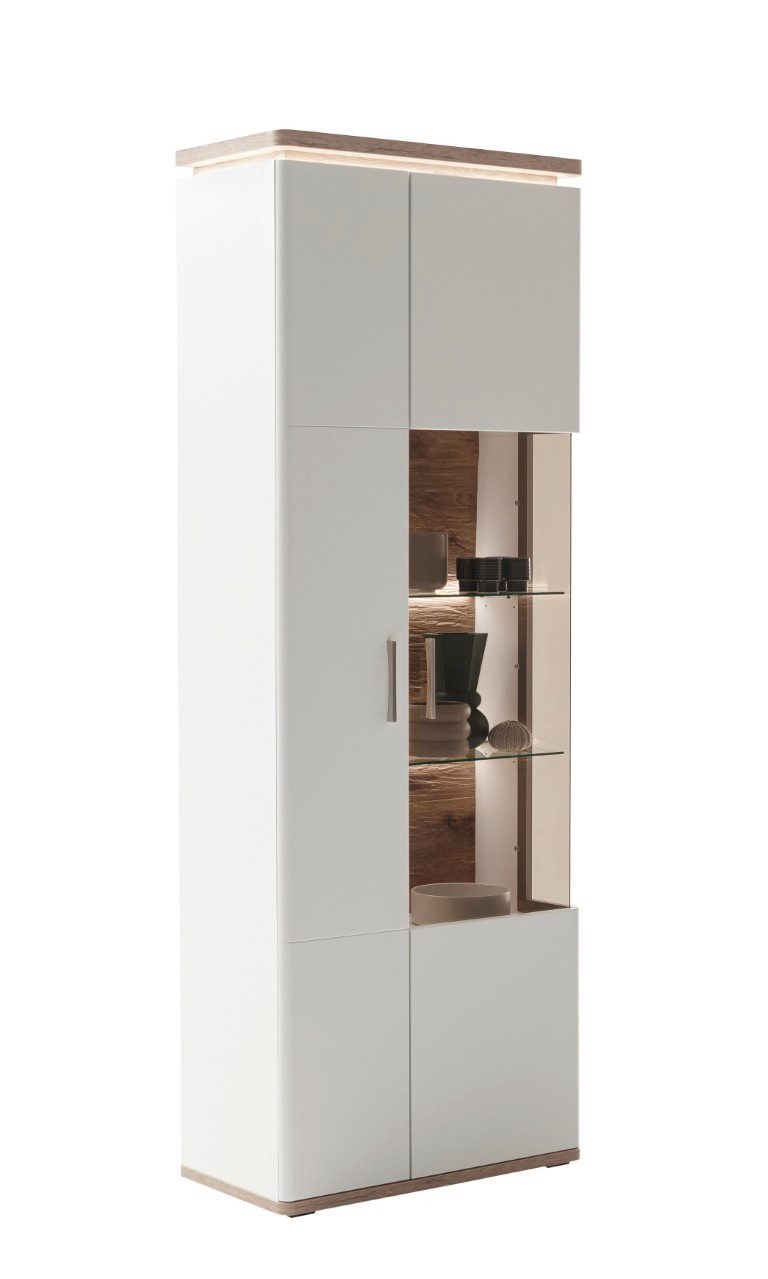 MCA furniture Vitrine Kombi-Vitrine Palermo, Soft white / Viking Oak, ohne Beleuchtung