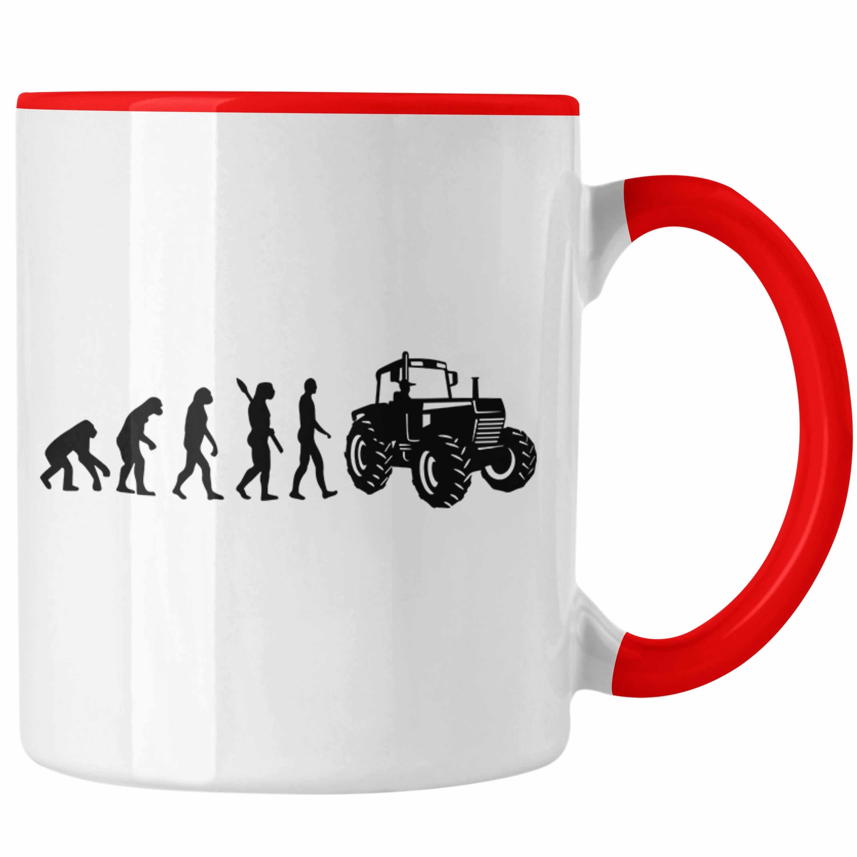 Trendation Tasse Lustige Tasse für Landwirte Geschenk Evolution Traktor Geschenkidee Rot