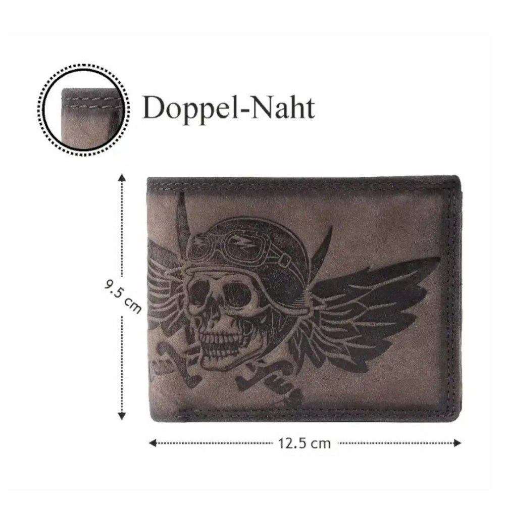 HMT Geldbörse Wild Things Only Herren Leder Geldbörse Natur mit Totenkopf & Flügel