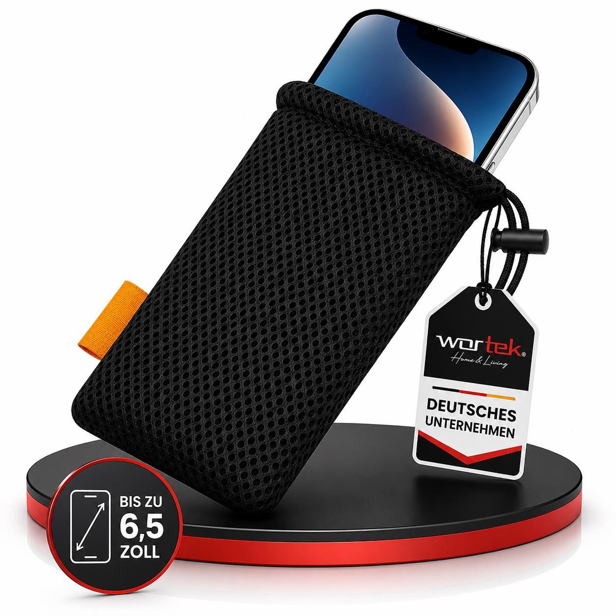 wortek Handyhülle Universal Handytasche Nylon Mesh Tasche Handysocke bis 6,5 Zoll, Netzbeutel mit Kordelzug für Handy, Powerbank, Kopfhörer uvm.