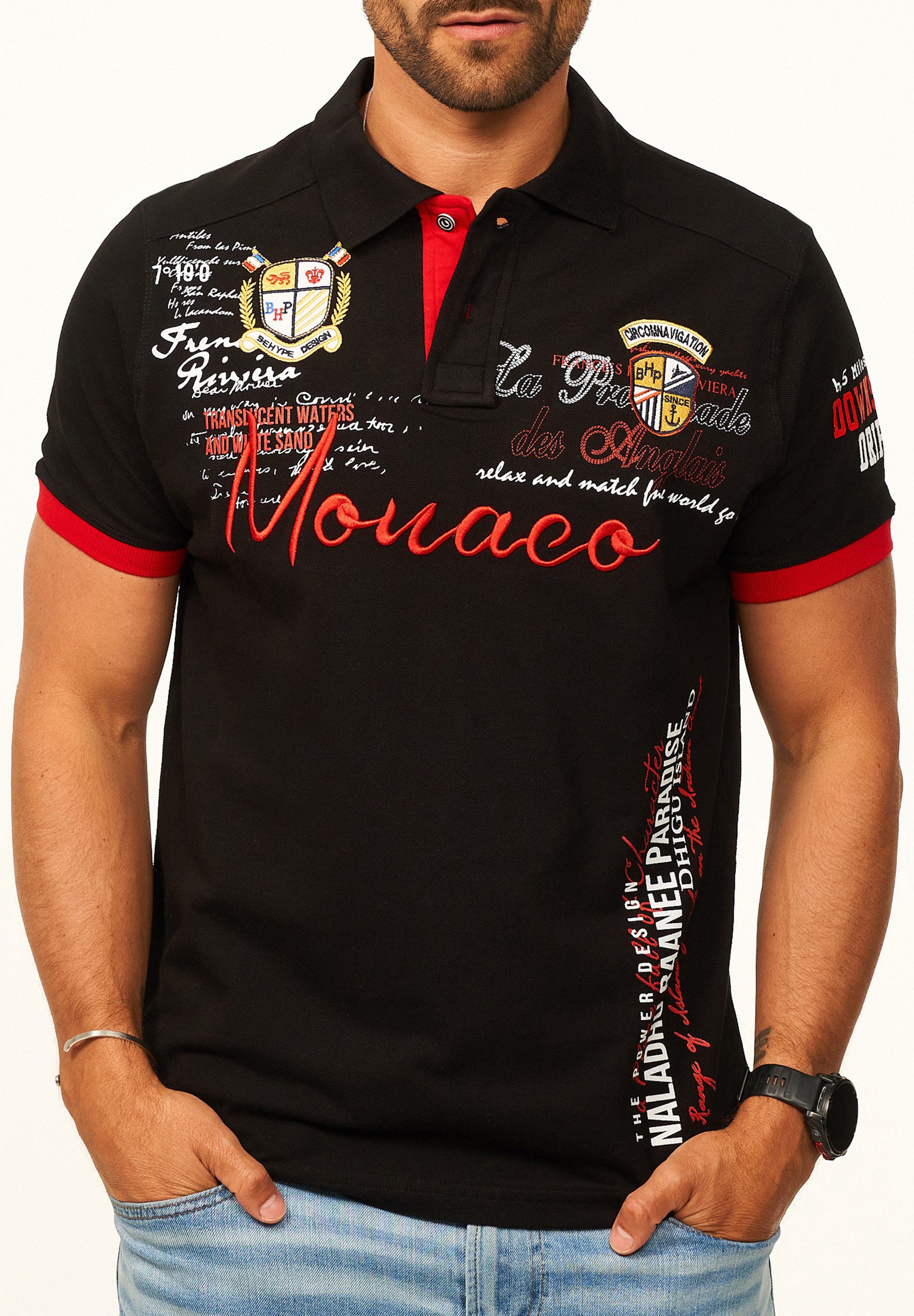 behype Poloshirt mit Stickerei als Freizeit Polo T-Shirt - Polo-Hemd für Herren Kurzarm Polohemd im Regular-Fit in Piqué-Qualität für Männer
