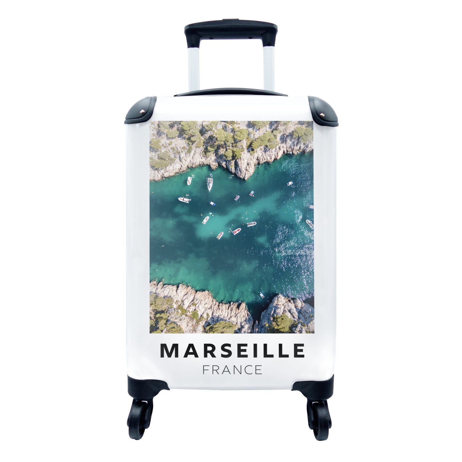 MuchoWow Handgepäckkoffer Frankreich - Marseille - Boot, 4 Rollen, Reisetasche mit rollen, Handgepäck für Ferien, Trolley, Reisekoffer