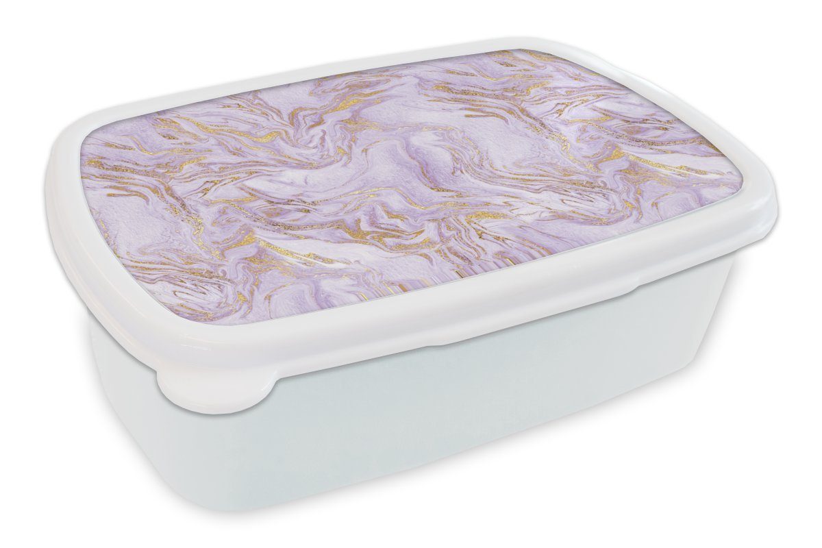 MuchoWow Lunchbox Abstrakt - Marmor - Gold - Muster, Kunststoff, (2-tlg), Brotbox für Kinder und Erwachsene, Brotdose, für Jungs und Mädchen weiß