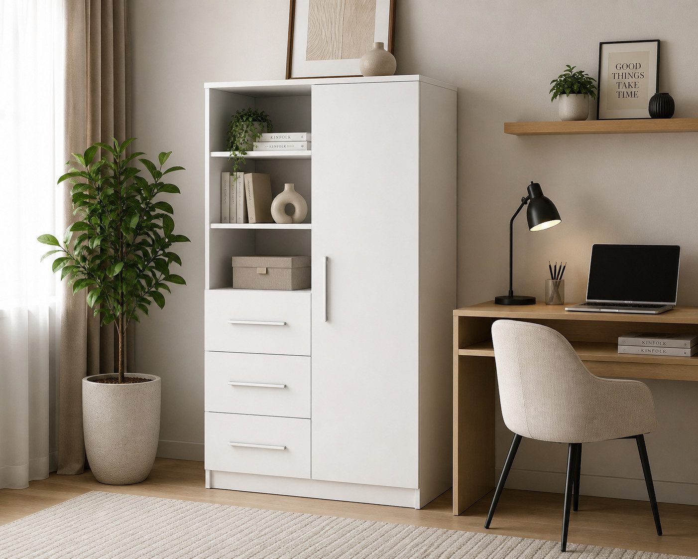 MOEBLO Kleiderschrank Marsala 05 (80cm, 1 Tuer, Schublade, Vitrine) (B x H x T): 80x160x40 cm
