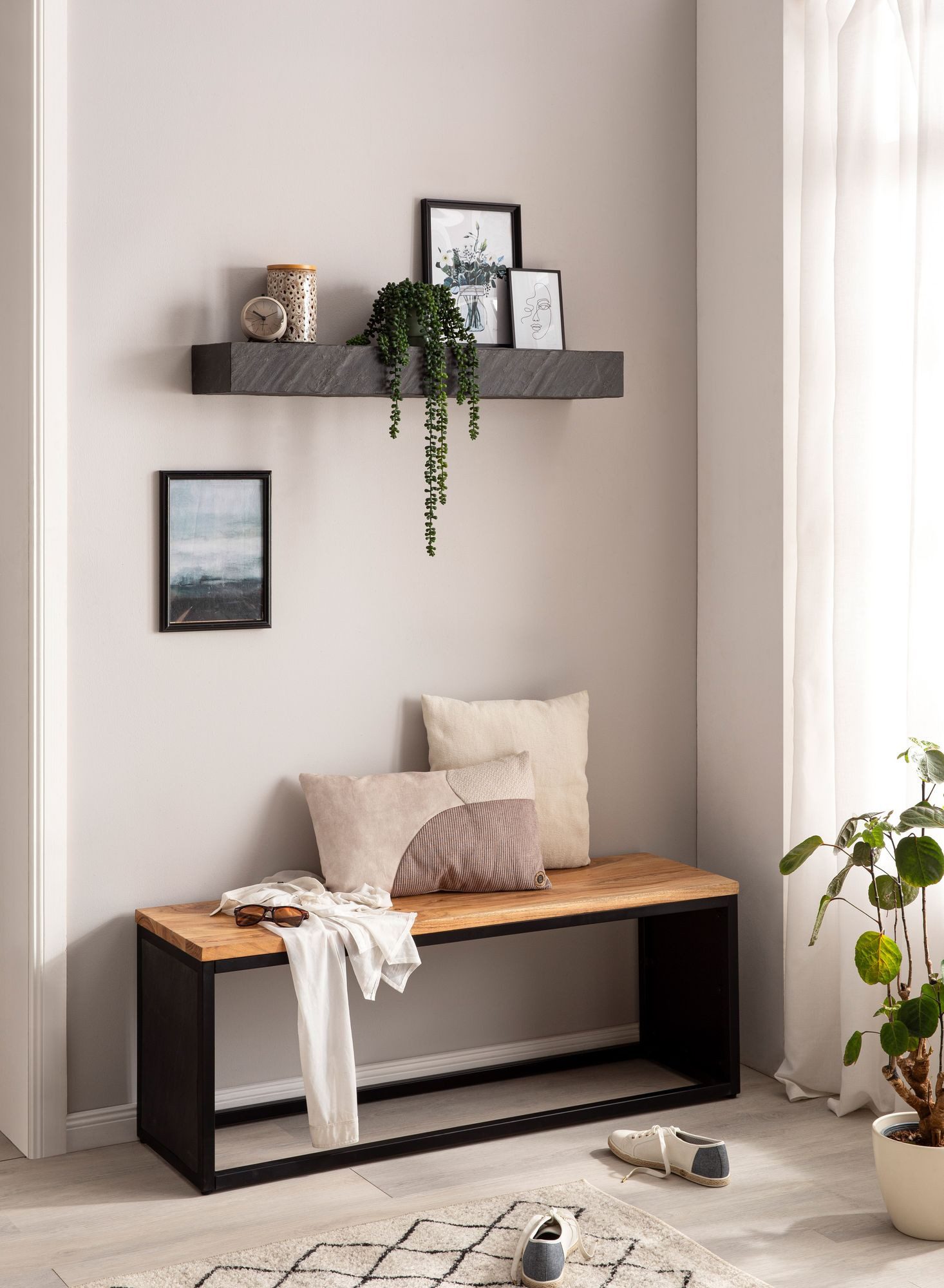 FINEBUY Wandregal FB55701 Massivholz Steinoptik Hängeregal Regal Schwebereg günstig online kaufen