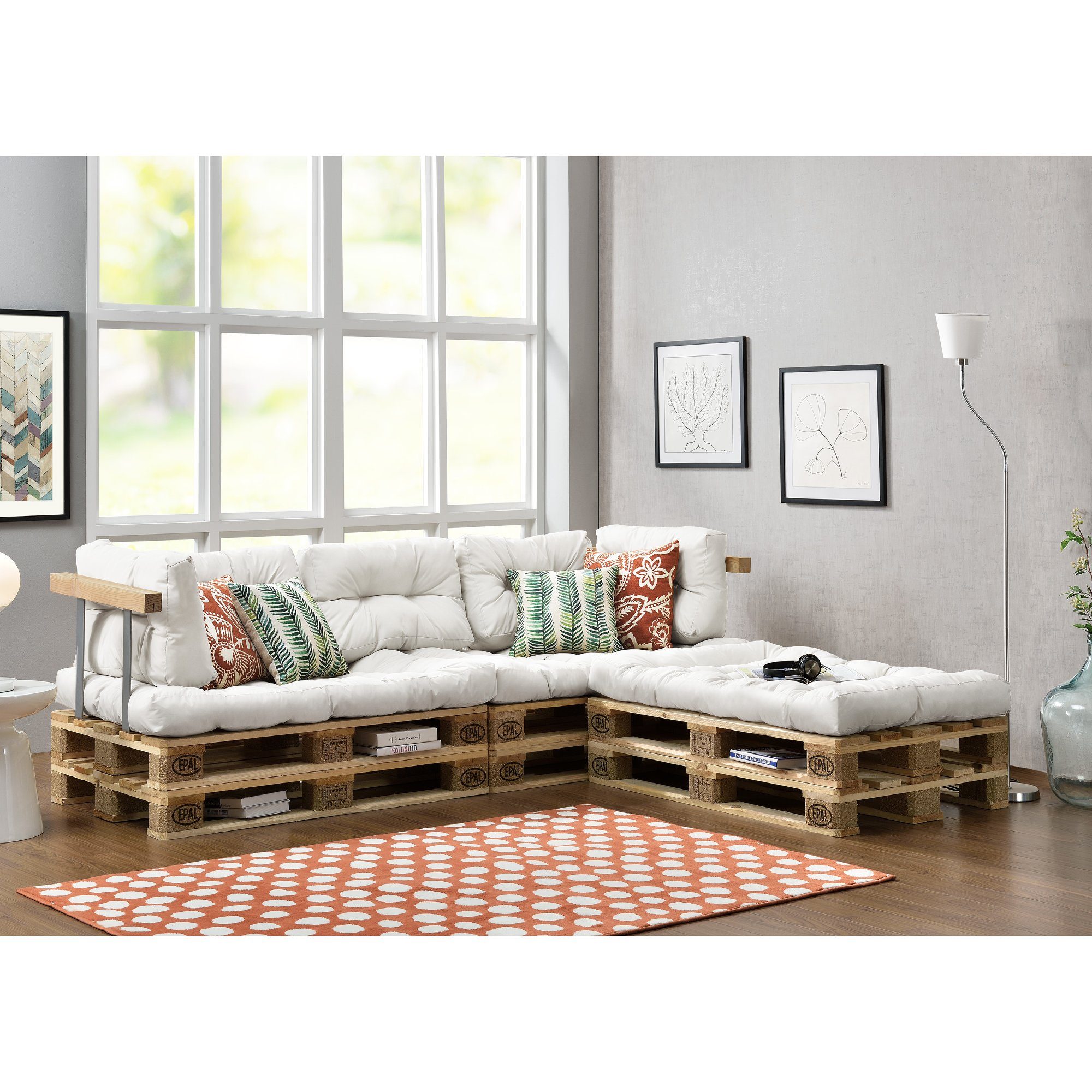 en.casa Palettenkissen, »Tasartico« Palettensofa 3-Sitzer Palettenmöbel  inkl. Kissen Lehnen und 6 Paletten weiß online kaufen | OTTO
