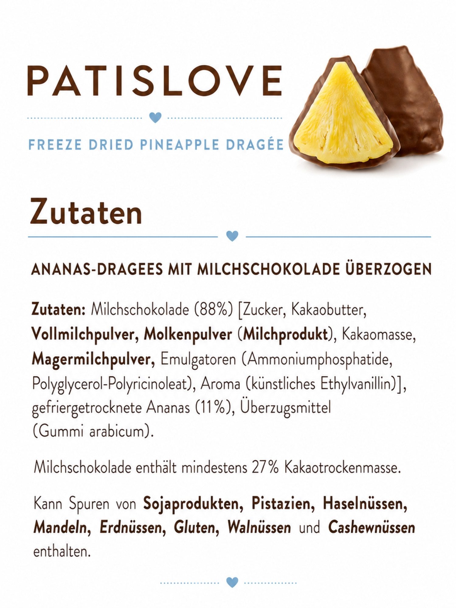 PATISLOVE Schokolade Ananas-Dragees Vollmilchüberzug, gefriergetrocknet, Fruchtsnack, 1 x 60 g, (60 g), mit gefriergetrockneter Ananas, ohne Farbstoffe – Bild 5 von 5