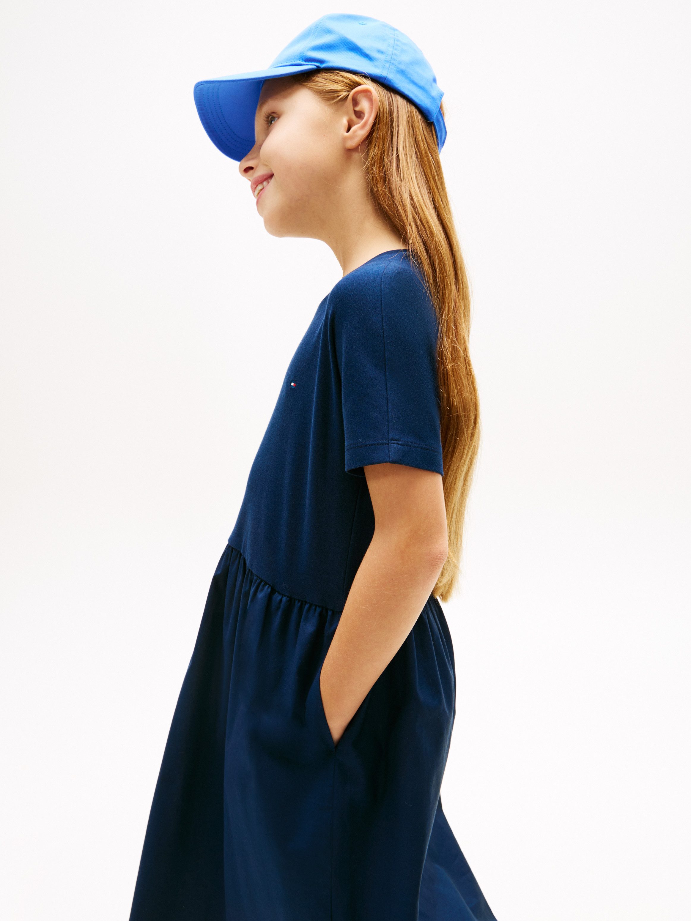 Tommy Hilfiger Jerseykleid MIX MEDIA DRESS SHORT SLEEVE Kinder bis 16 Jahre, geraffte Taille, Relaxed Fit