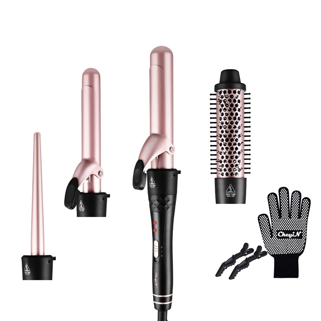 Lockenstab Set 4 in 1, Keramik Lockenstab mit Verschiedenen Aufsätzen Set 9-38mm