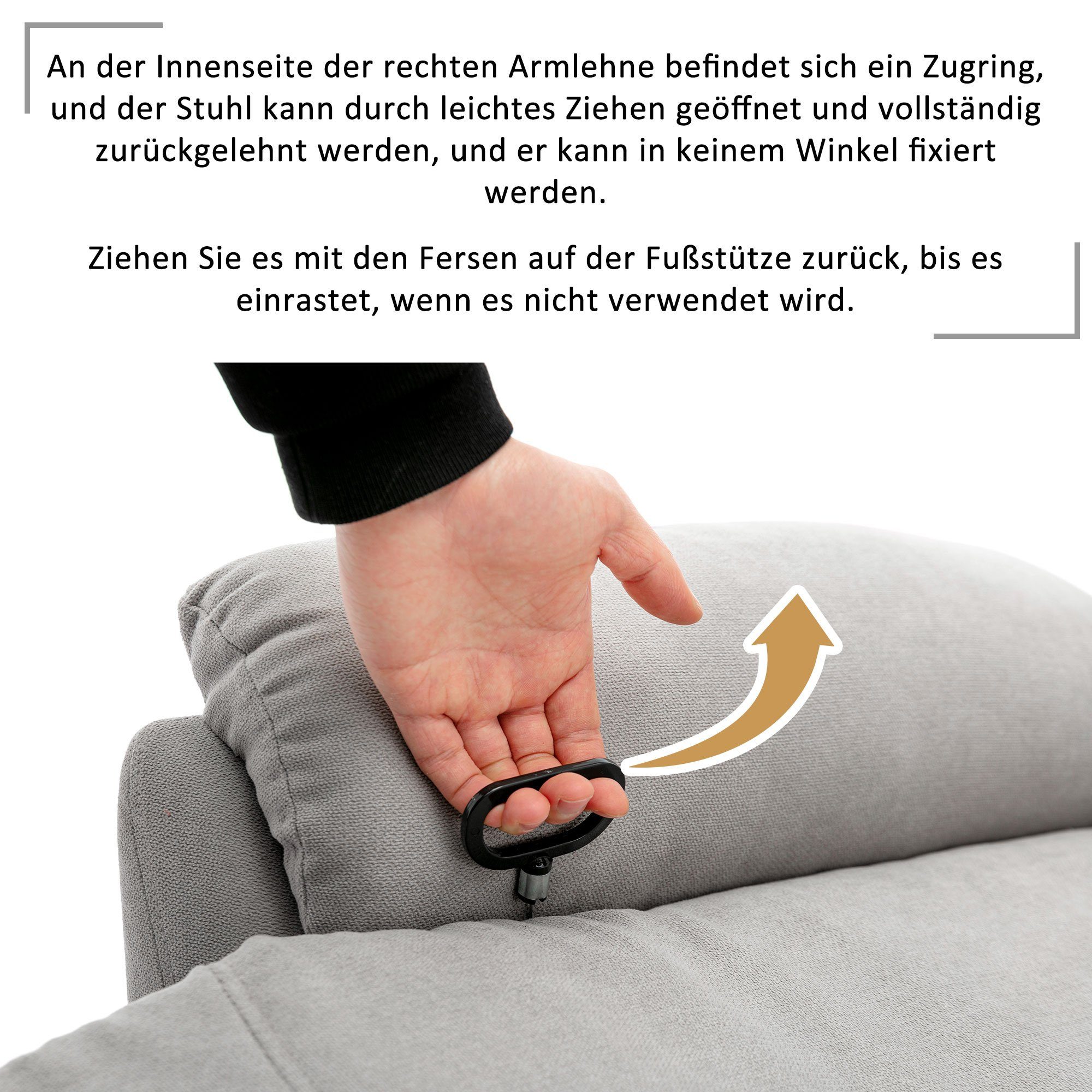 Liegefunktion, Stoffbezug, Fernsehsessel Merax TV-Sessel, mit Relaxsessel mit Grau verstellbar