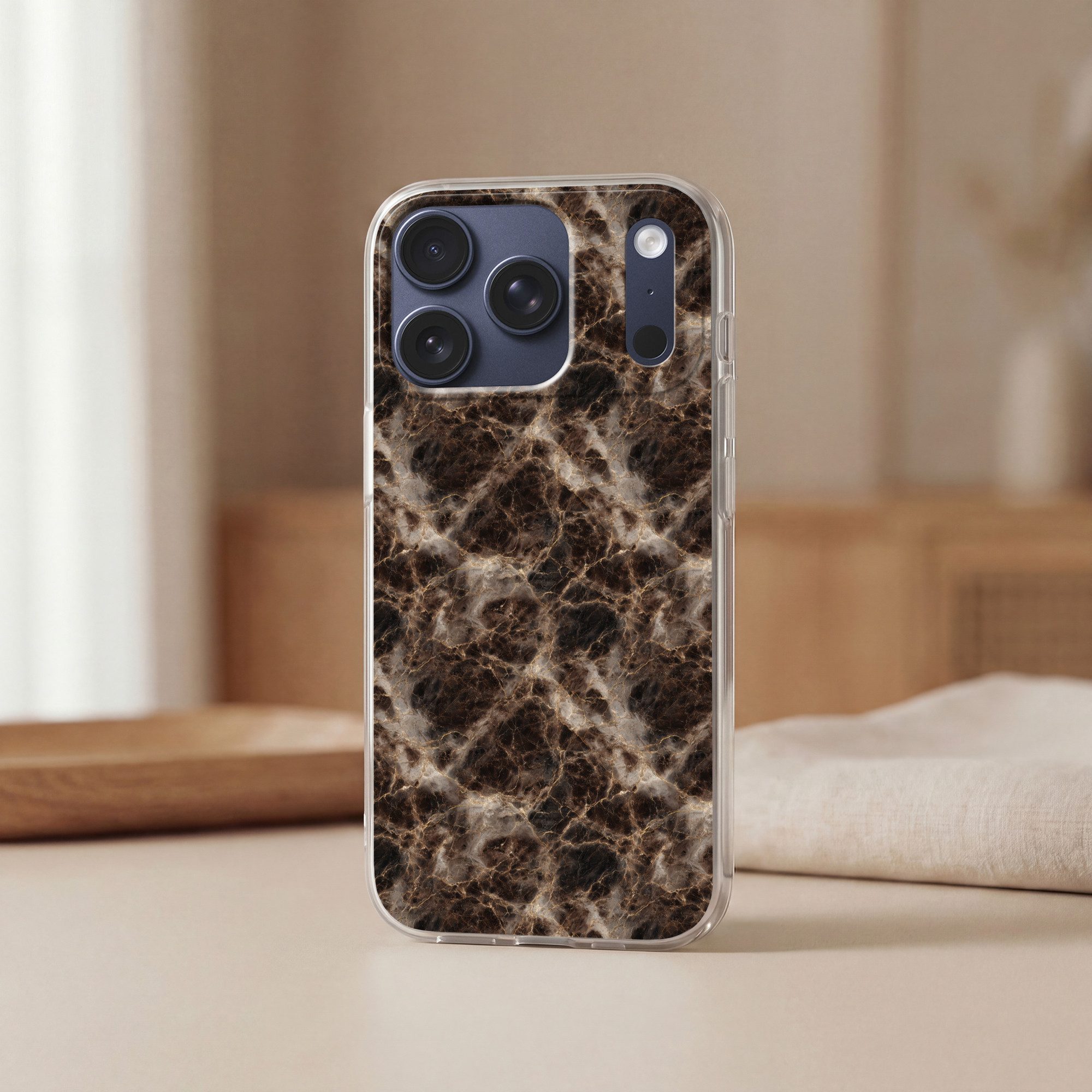 MuchoWow Handyhülle für Apple iPhone 17 Pro Braun - Gold - Marmor, Smartphone-Bumper, Print, Handy Schutzhülle Dünn