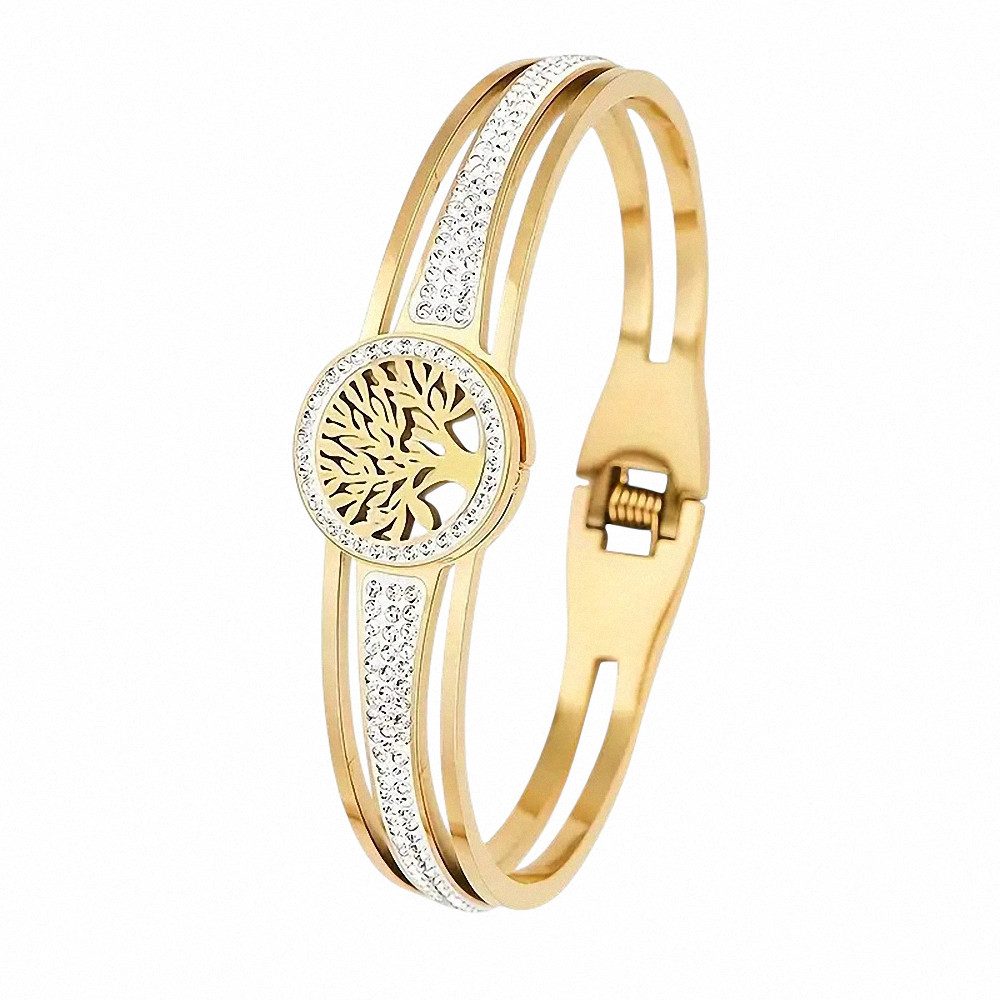 Taffstyle Armband Lebensbaum Damen Armband Edelstahl 18K vergoldet Strass E günstig online kaufen