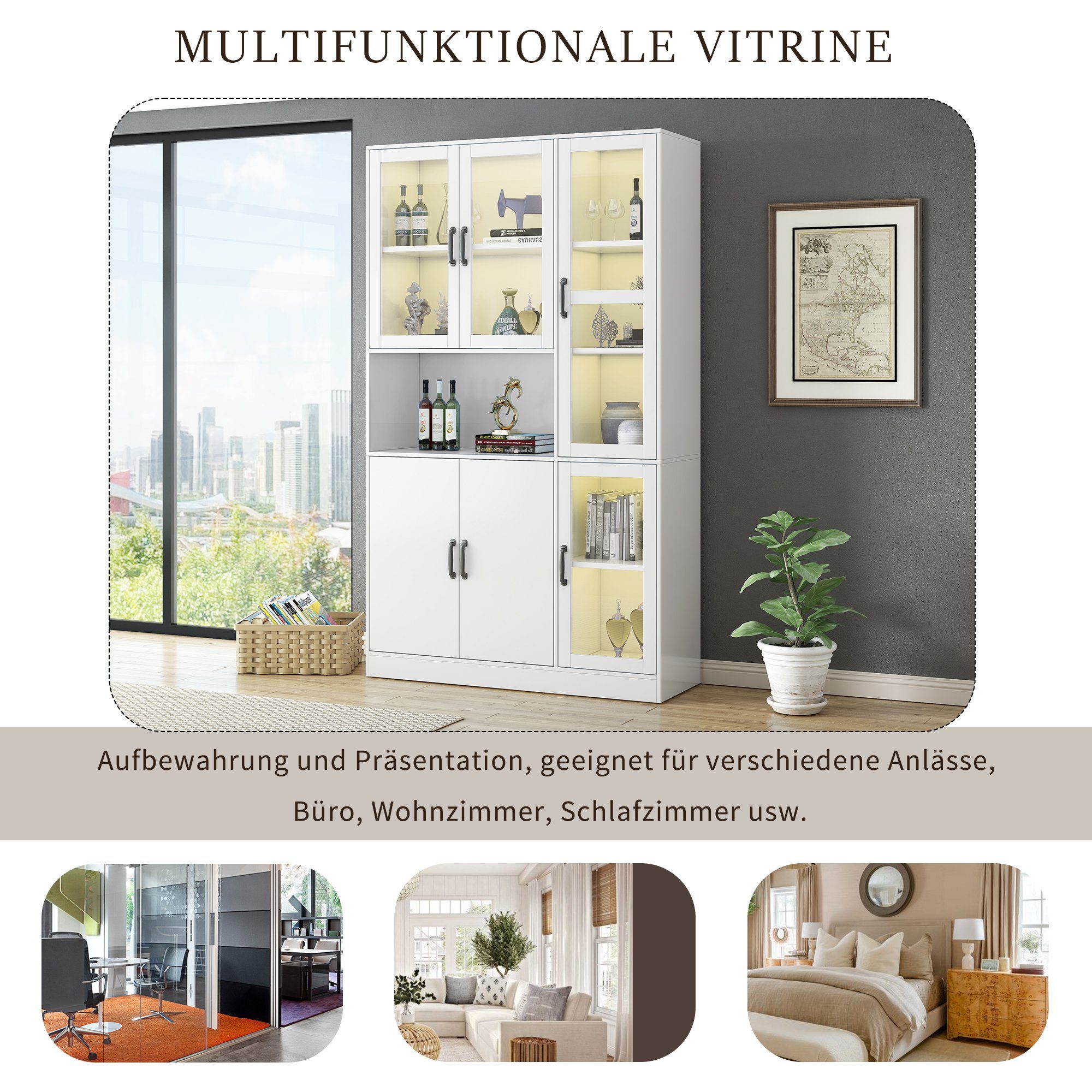 HAUSS SPOLE Vitrine 120 x 40 x 200cm mit LED-Licht und Türen für Wohnzimmer günstig online kaufen