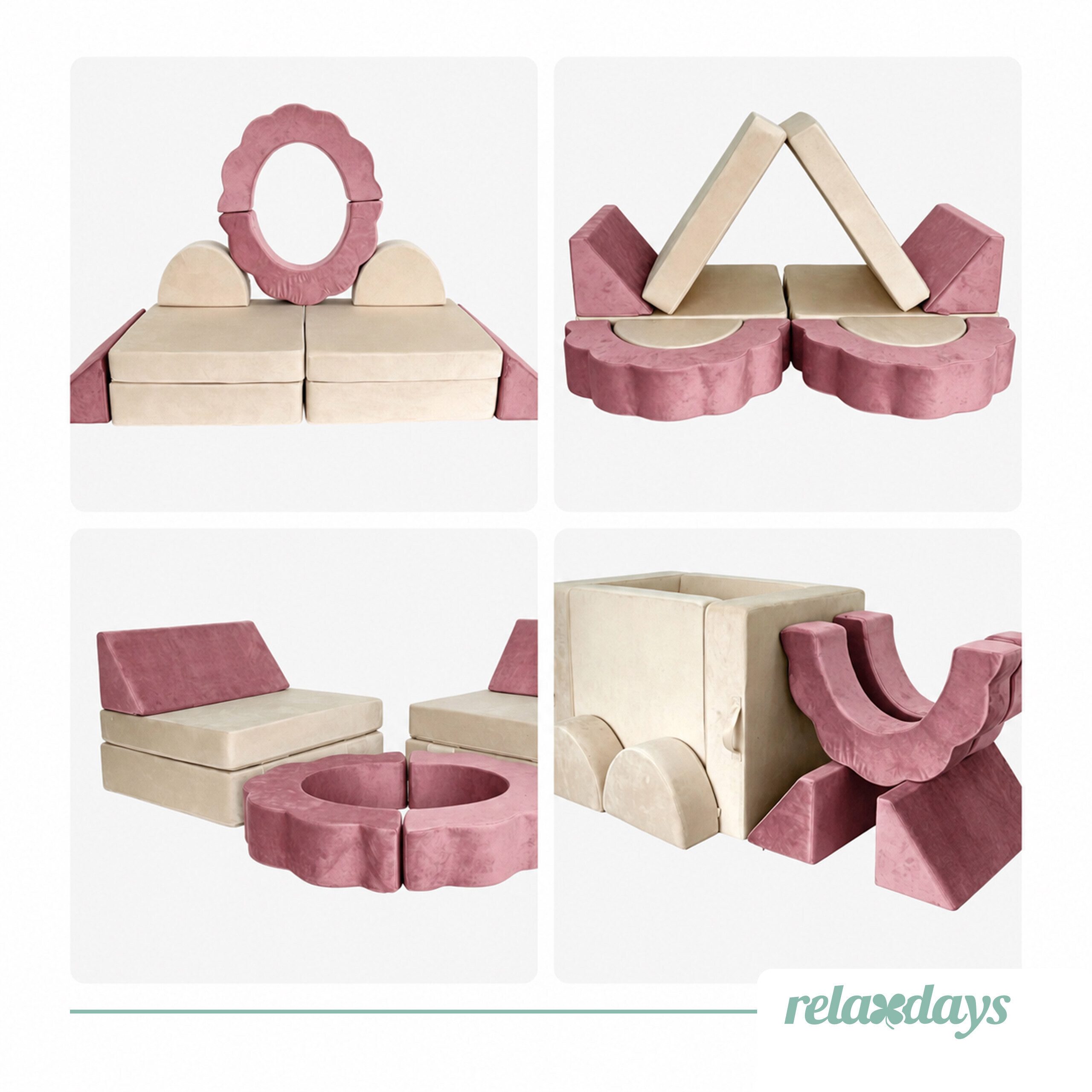 relaxdays Kindersofa 10-tlg. Kinder Spielsofa modular, 10 Teile, Pink – Bild 5 von 5