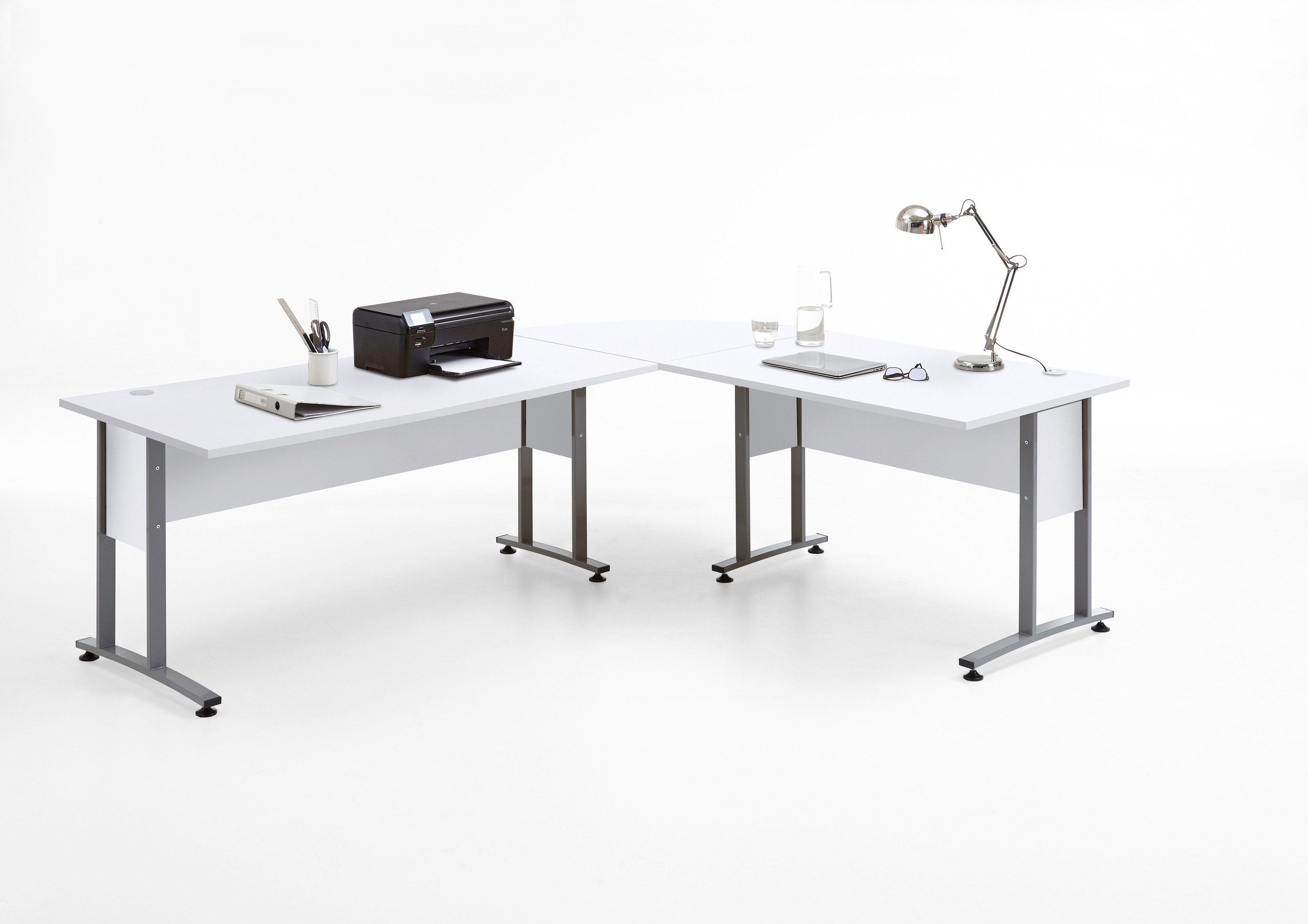 FMD Möbel Schreibtisch in Brillantweiß - 240x75x200cm (BxHxT)