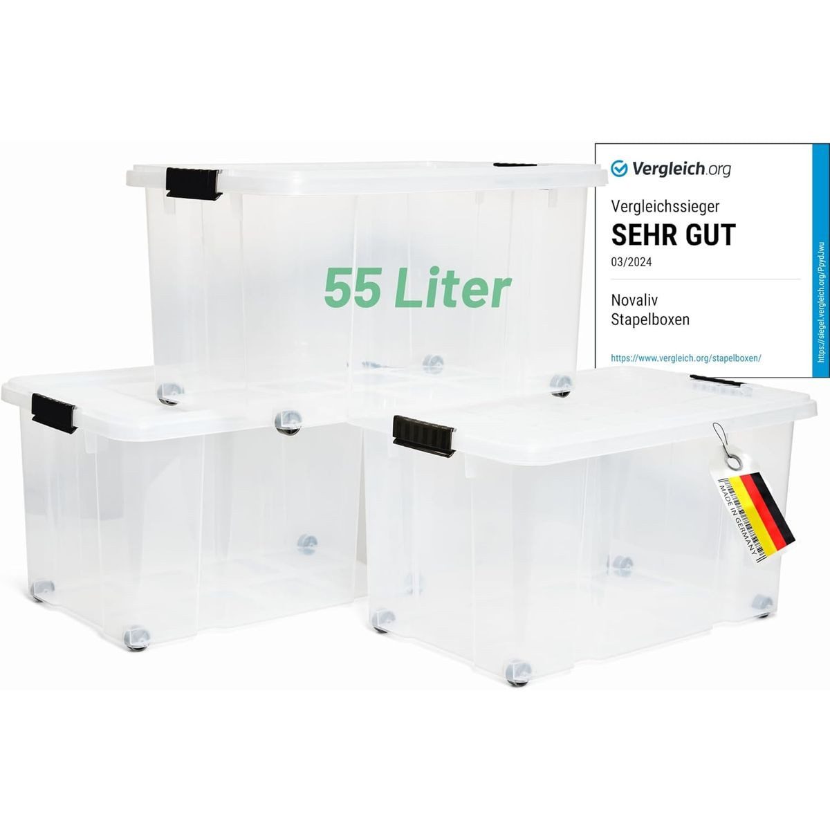 Novaliv 30543+3xTRA (3 St), Novaliv 3x Aufbewahrungsboxen mit Deckel Groß 55L transparente Nestbar