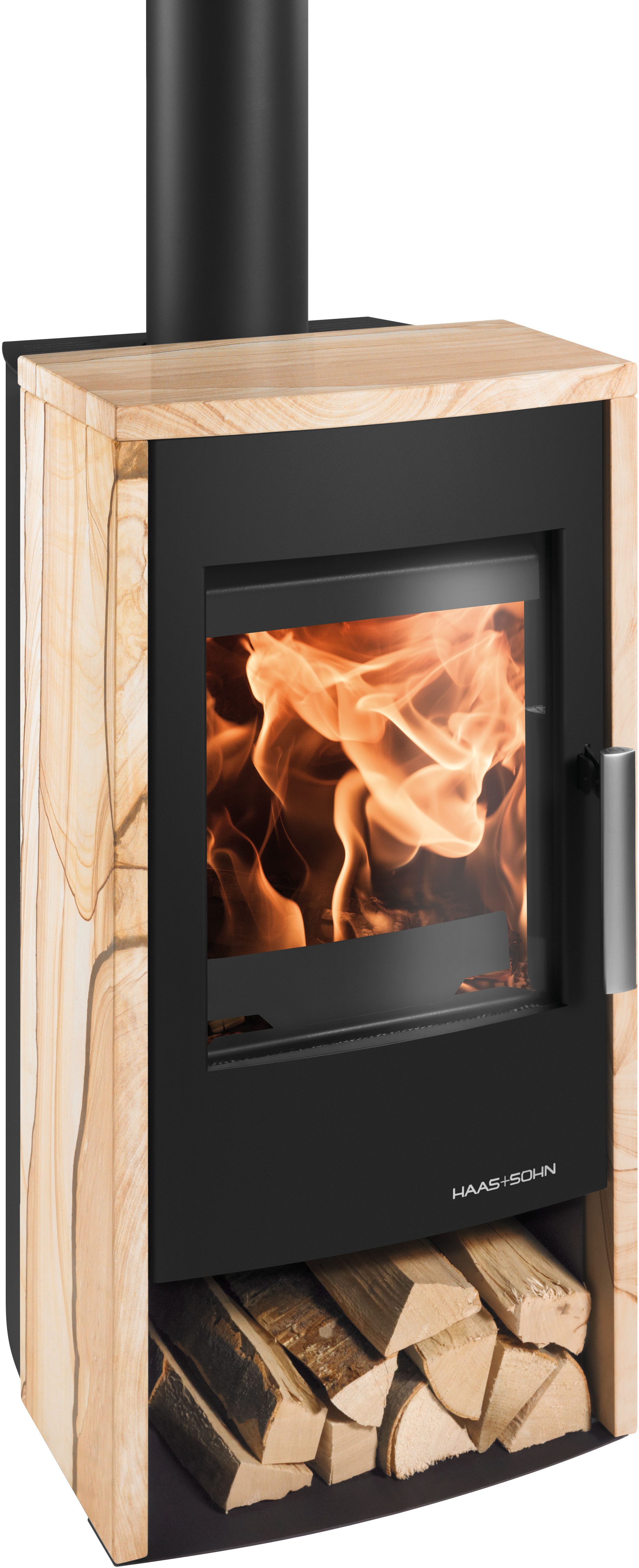 Haas + Sohn Kaminofen RUBUS ST easy, tief-schwarz, Woodstone, Zeitbrand