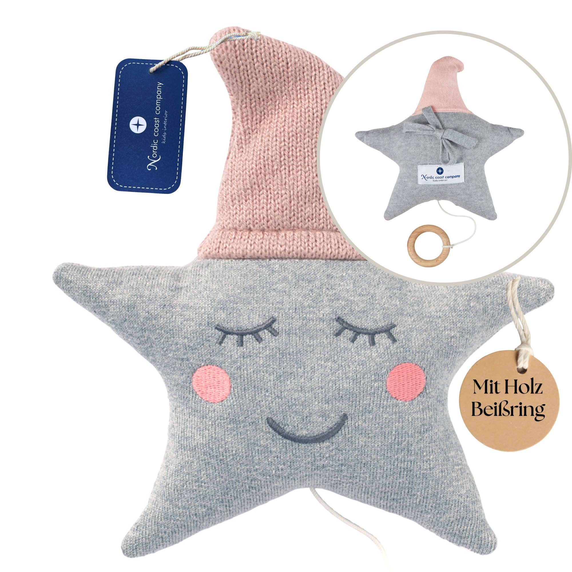 Nordic Coast Company Spieluhr Aufziehspieluhr - Schlaflied „Guten Abend, gute Nacht“, Babyzimmer Erstlingsausstattung Geburtsgeschnk Babygeschenk waschbar