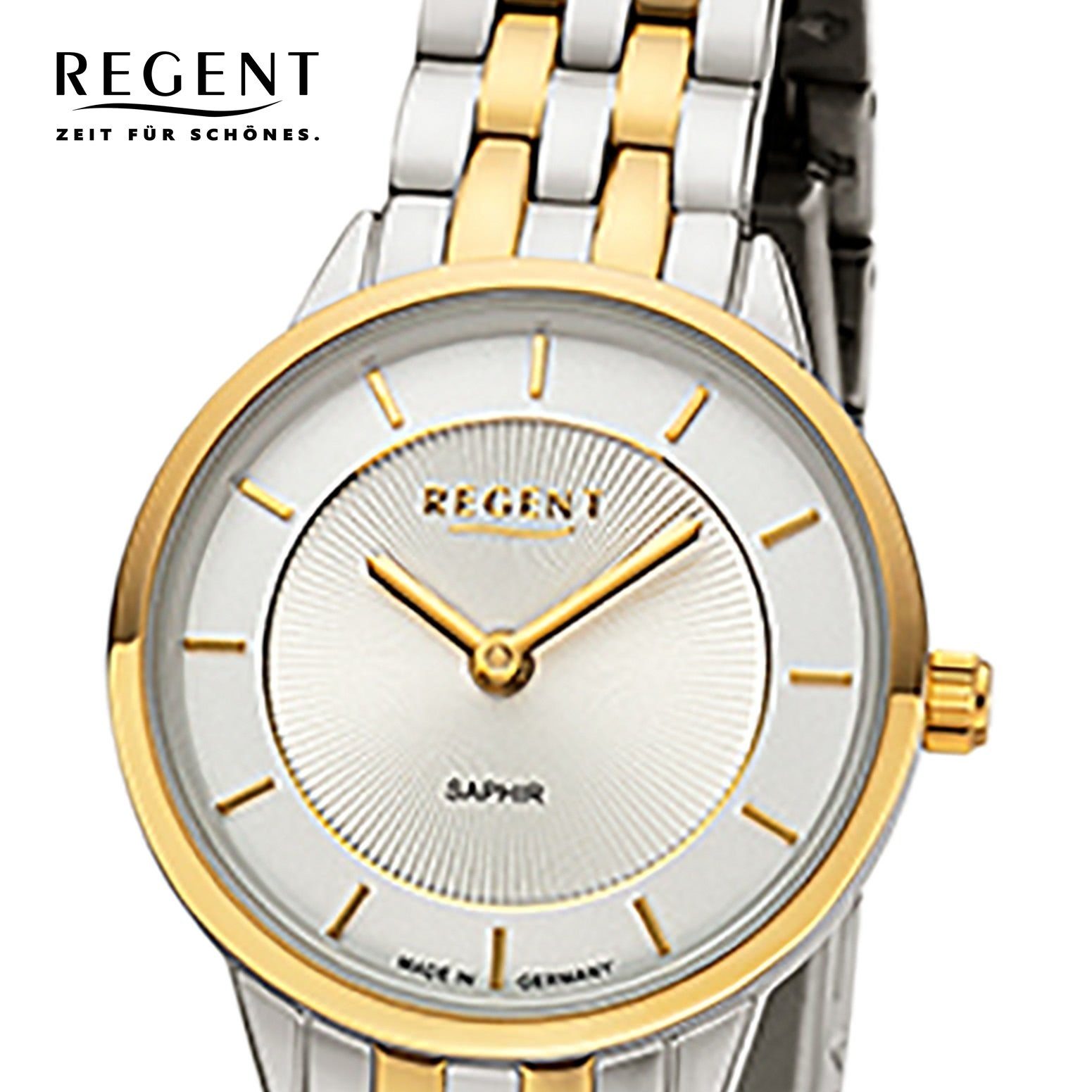 Regent Quarzuhr Regent Damen Armbanduhr Analoganzeige, (Analoguhr), Damen Armbanduhr rund, klein (ca. 27mm), Metallbandarmband
