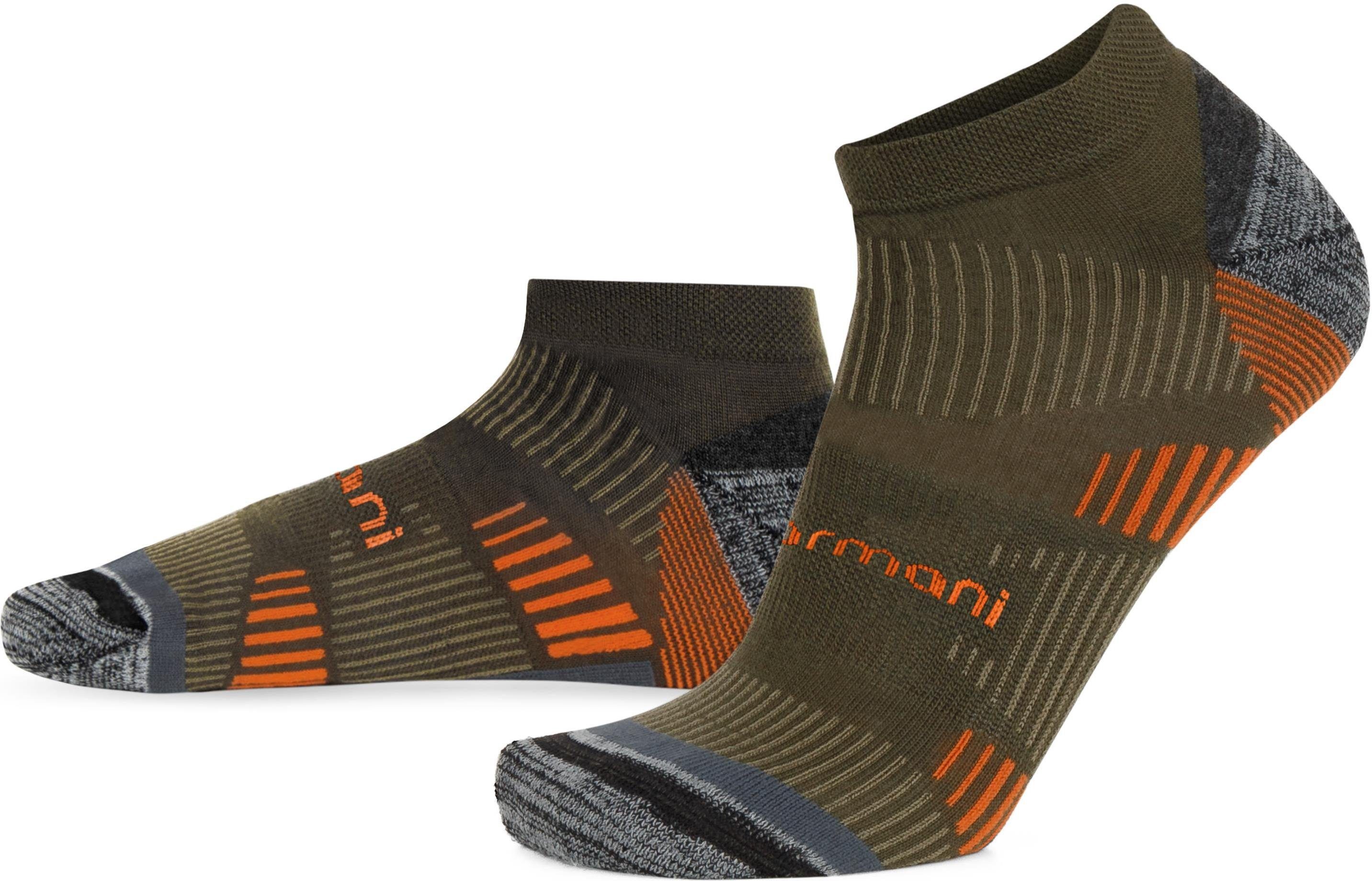 normani Sneakersocken 2 Merino Trekking Sneaker-Socken mit Frotteesohle (2 Paar) hochwertige Merinowolle Oliv