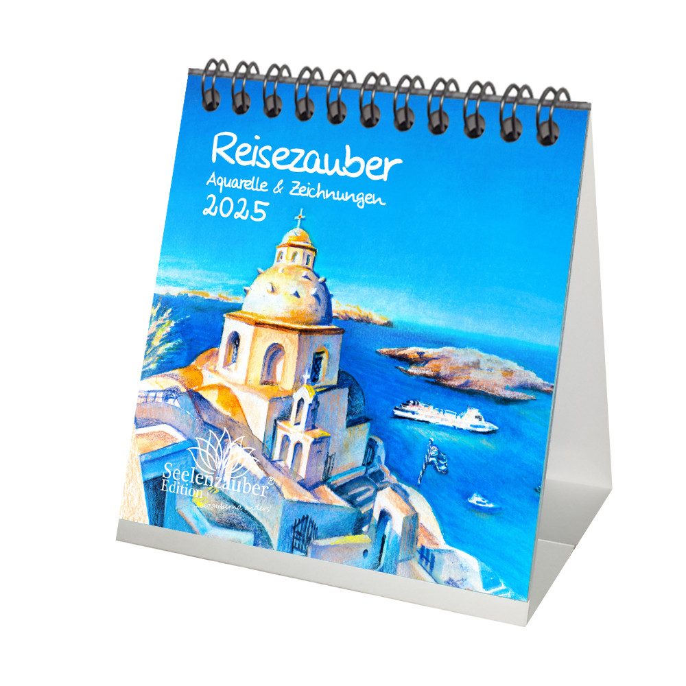 Seelenzauber Tischkalender Reisezauber Aquarelle Kalender für 2025 Format 10cm x 10cm Urlaub