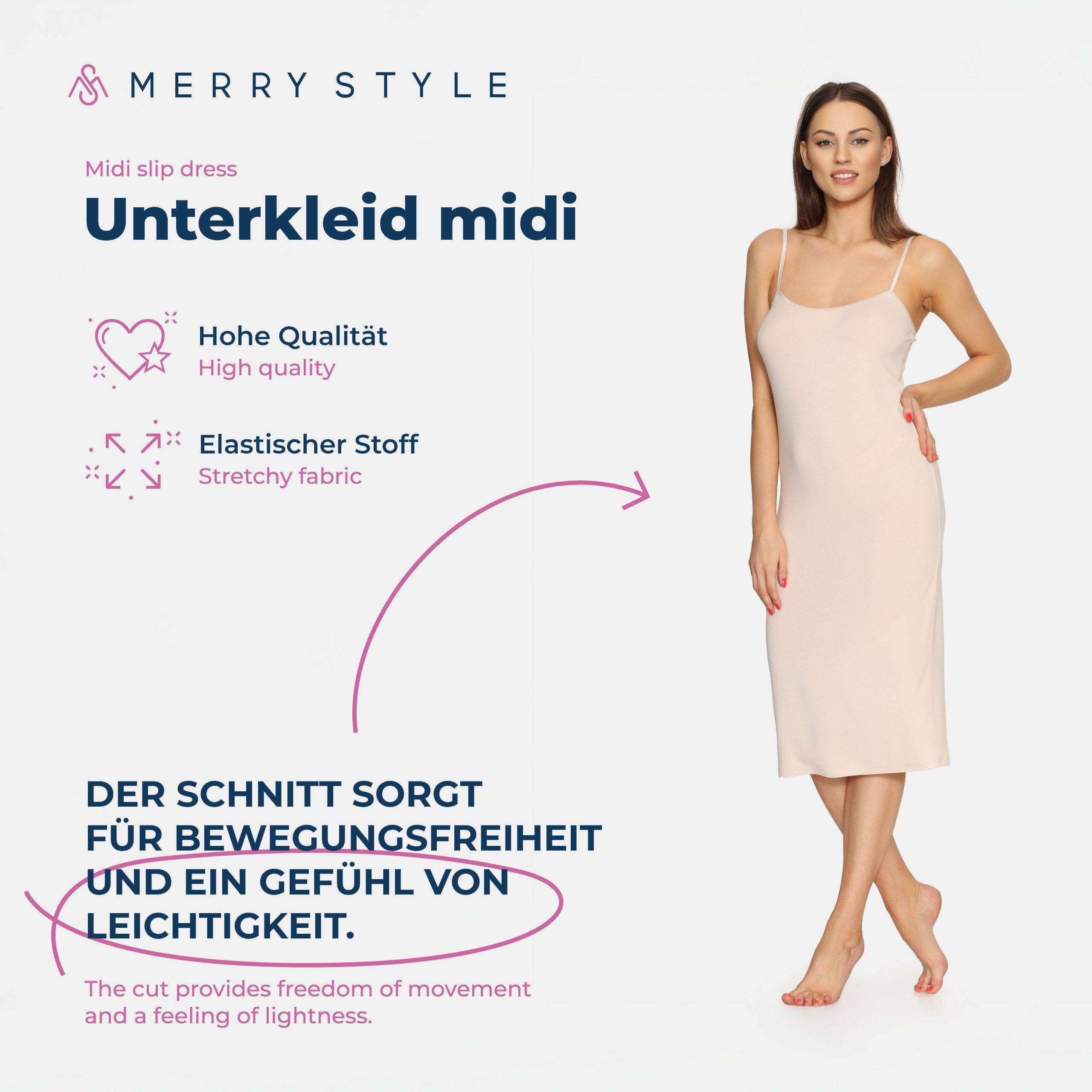 Merry Style Unterkleid Damen Spaghettikleid MS10-402 (1-tlg) aus Viskose