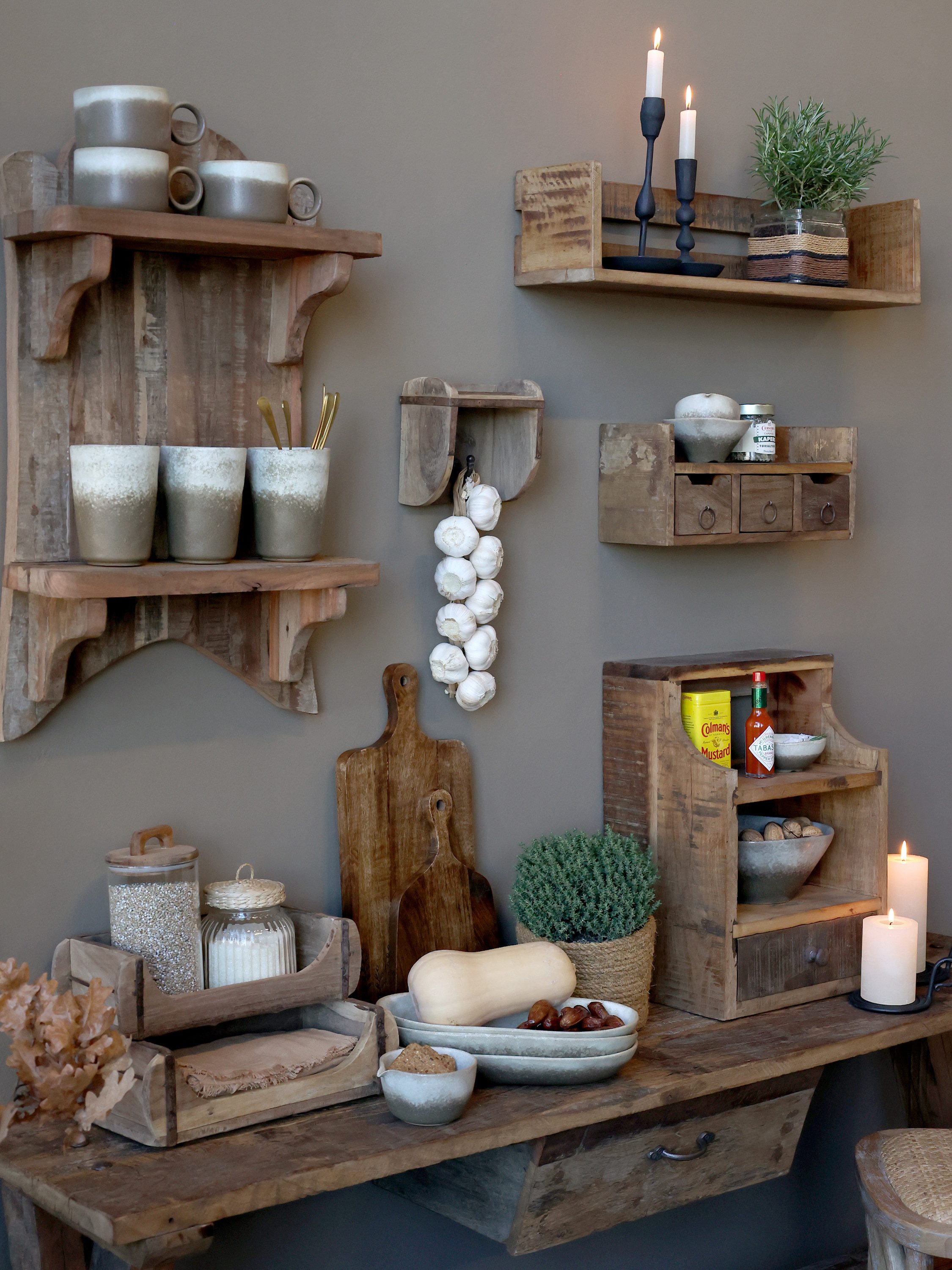 Chic Antique Wandregal Chic Antique Regal Wandregal stehen hängend 3 Schubladen Alt Holz