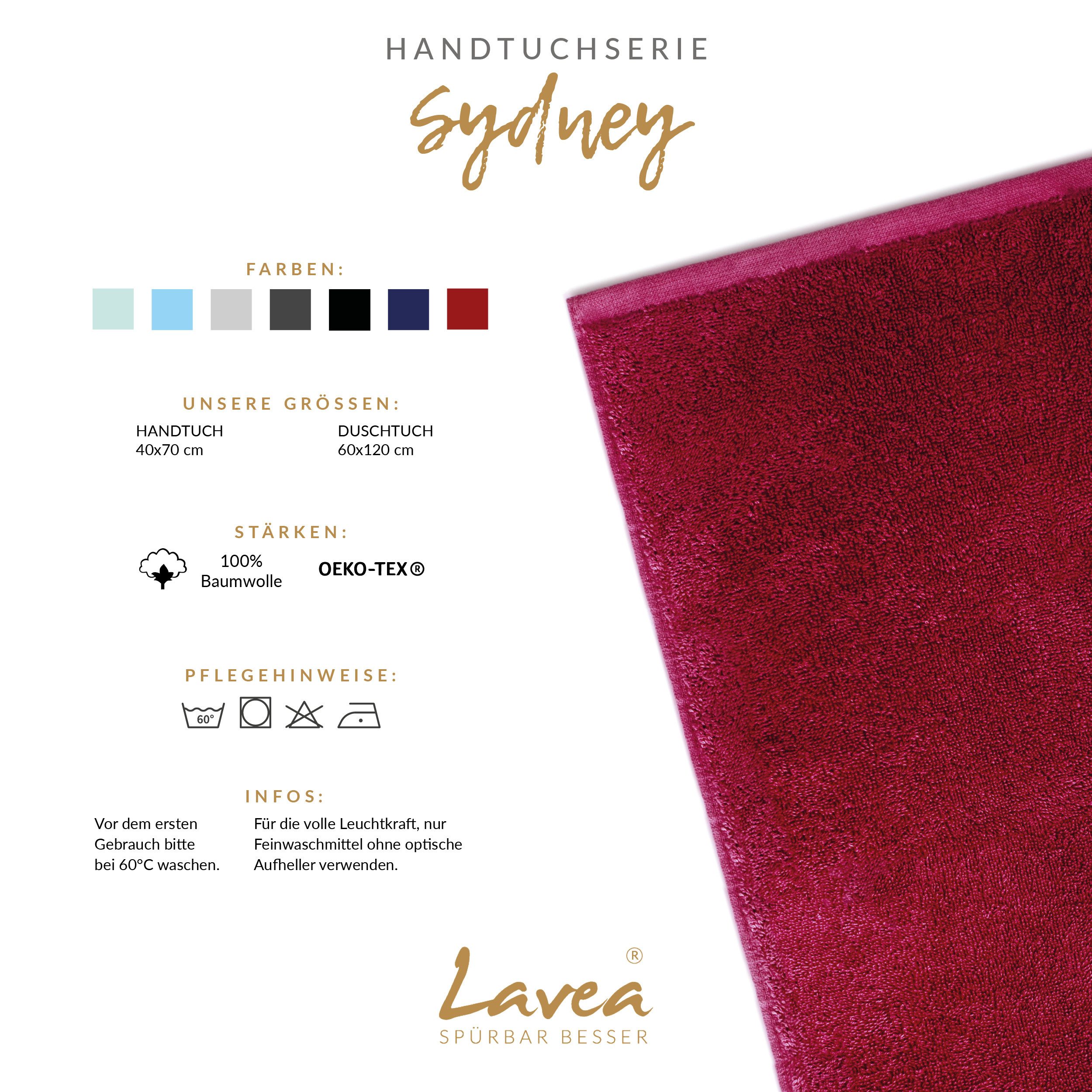 Lavea Handtücher Sydney Serie Handtuch oder Duschtuch Set, (2-St), 500 g/m² Frottier, weich & saugstark, pflegeleicht