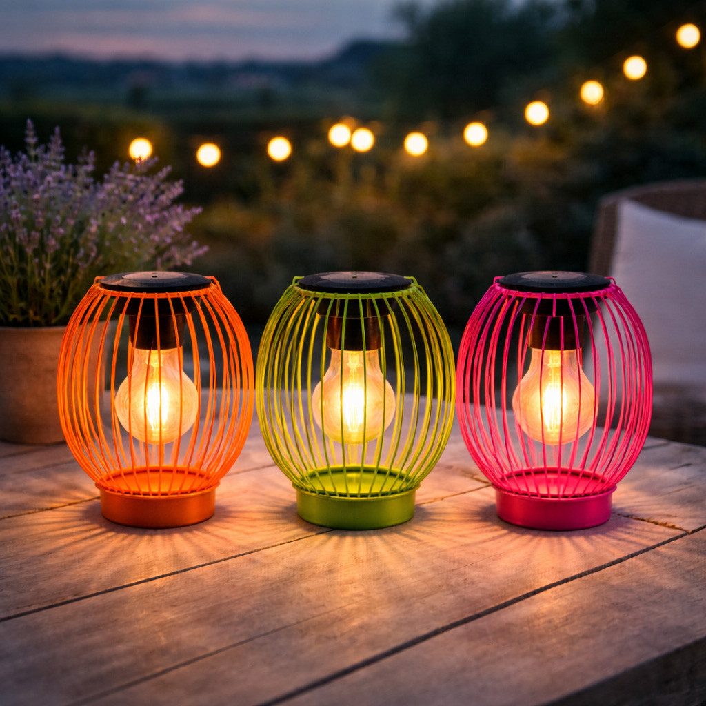 formano Gartenfigur Solar LED Windlicht 3er Set Metall Außenleuchte Dämmerungssensor IP44