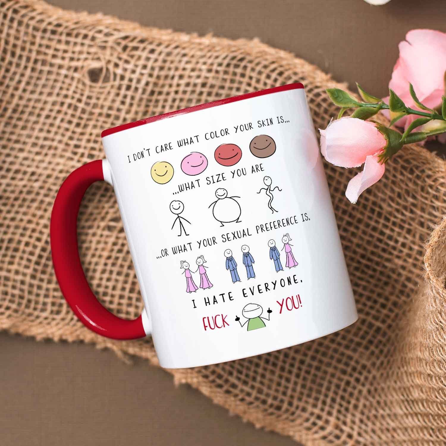 GRAVURZEILE Tasse bedruckt mit Spruch - I hate everyone - Lustige Geschenke, - Farbe: Rot