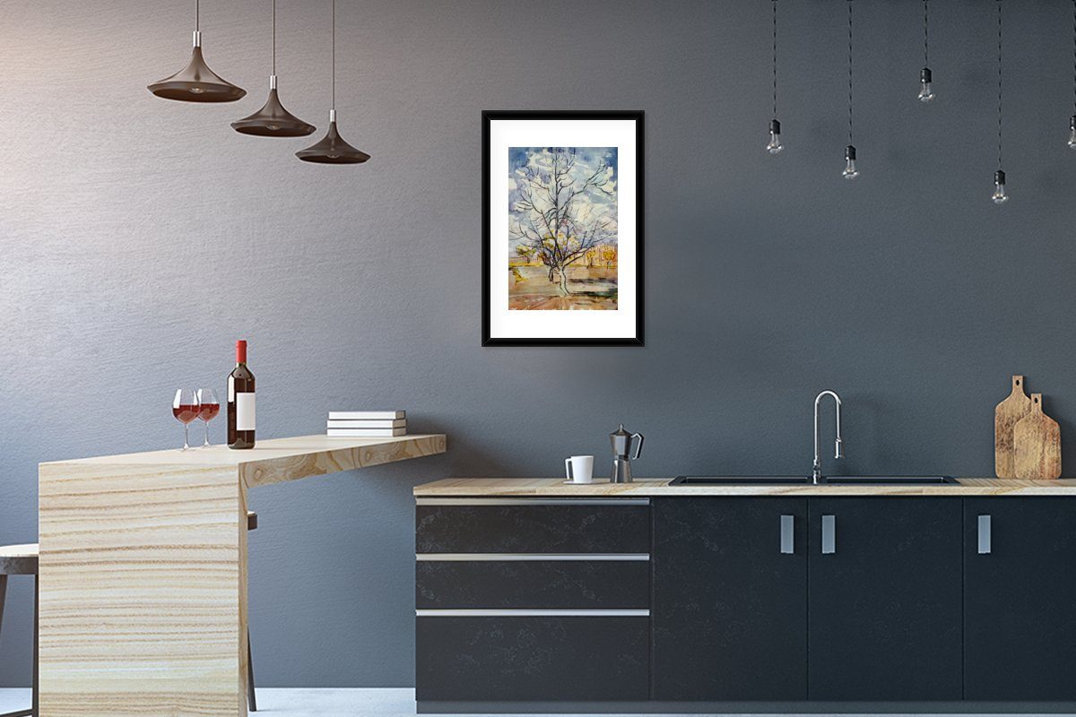 St), - Rahmen, Poster Poster, Kunstdruck, Vincent Pfirsichbäume van Gerahmtes MuchoWow Bilderrahmen mit (1 Schwarzem Gogh, Rosa