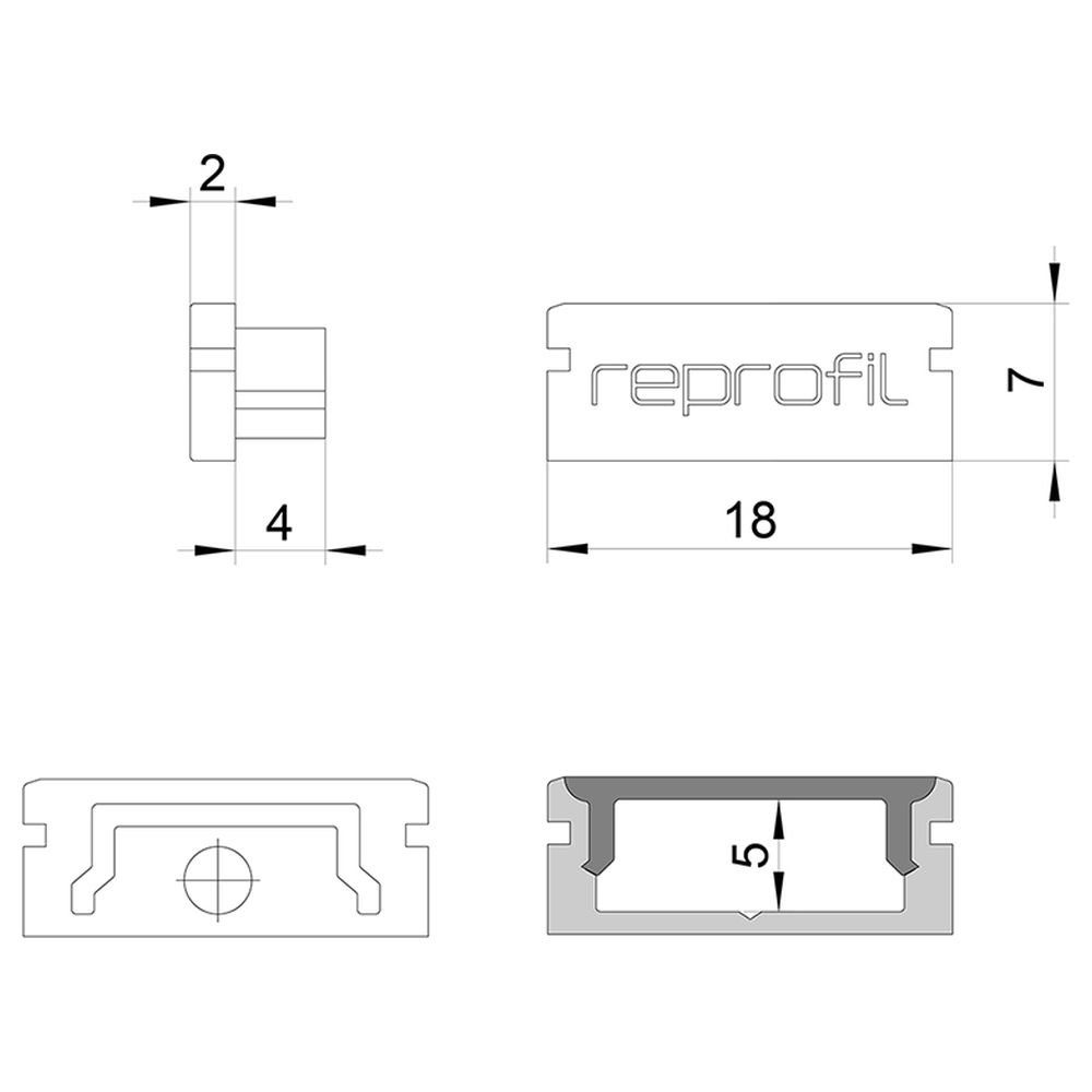 2er-Set, schwarz, 18mm, 1-flammig, Streifen Abdeckung:, Endkappe P-AU-01-12, für Profilelemente LED LED-Stripe-Profil Deko-Light click-licht