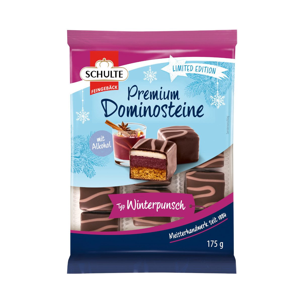 Schulte Süßigkeit, Schulte Gebäck Premium Dominosteine Winterpunsch Zartbitter 175g
