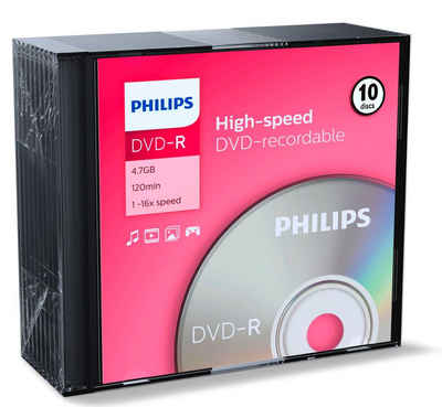 Philips DVD-Rohling 10 Philips Rohlinge DVD-R 4,7GB 16x Slimcase