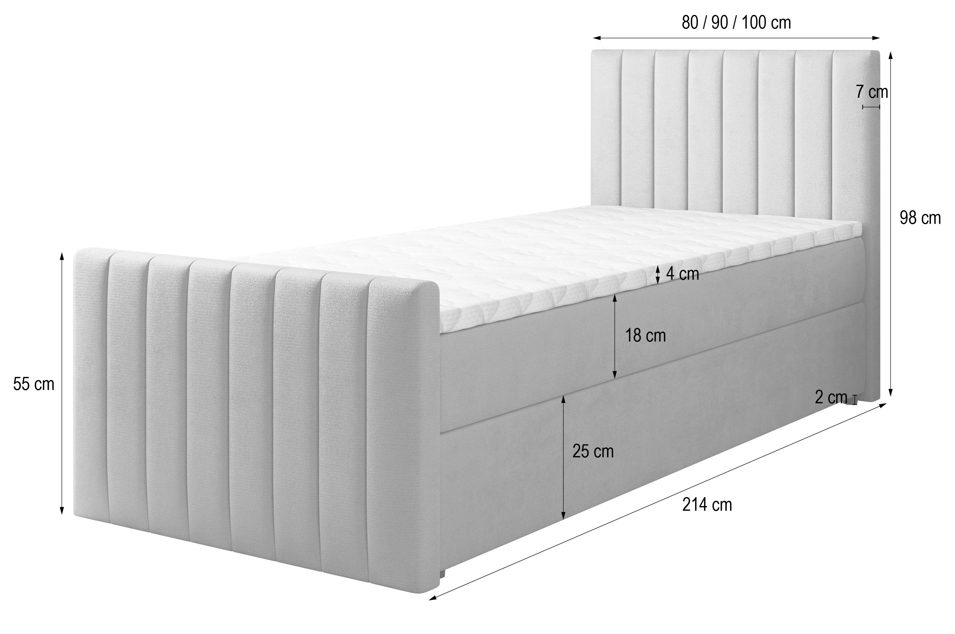 Masseno Boxbett ARION 80x200 cm mit Bonell Matratze und Topper