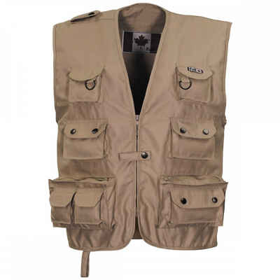 MFH Anglerweste Outdoor Weste, khaki, schwere Ausführung - M große aufgesetzte Rückentasche mit seitlichem Reißverschluss