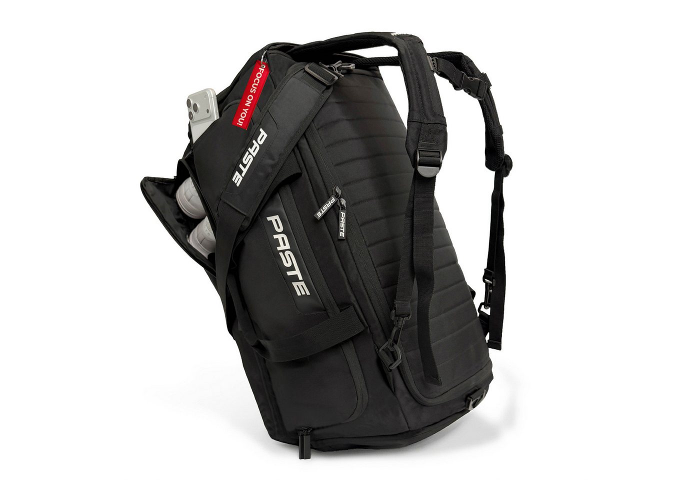 PASTE® Sporttasche & Fitness Tasche XL 68L Schuhfach, Rucksackfunktion & Kühlfach Fußball (ALL IN PRO, in Schwarz), Trainingstasche & Fußballtasche für Damen & Herren