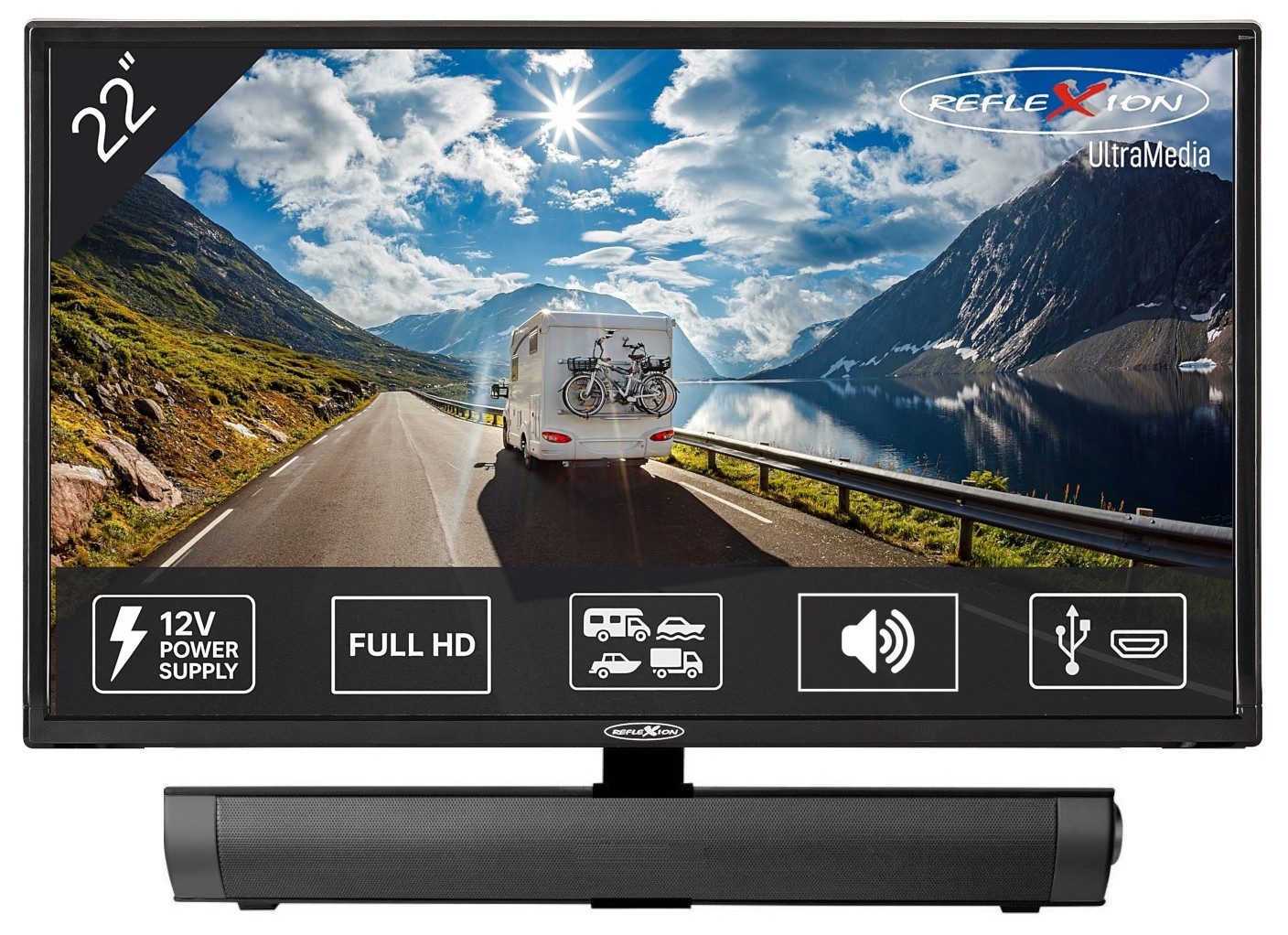 Reflexion LED2225 LED-Fernseher (55,00 cm/22 Zoll, Full HD, DC IN 12 V, Netzteil 230 V, DVB-T2HD / S2 / C, CI+SLOT, PVR)