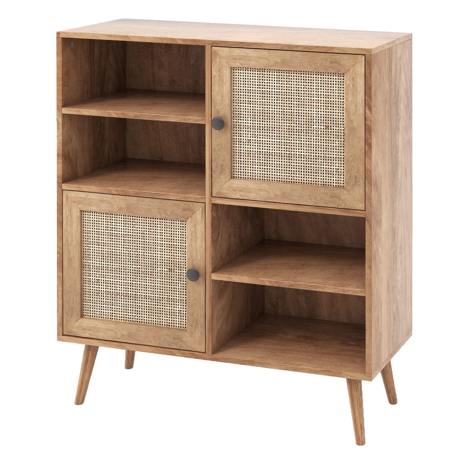 COSTWAY Sideboard, Küchenschrank mit Rattantür & Fächern, Holz, 80x29,5x97cm