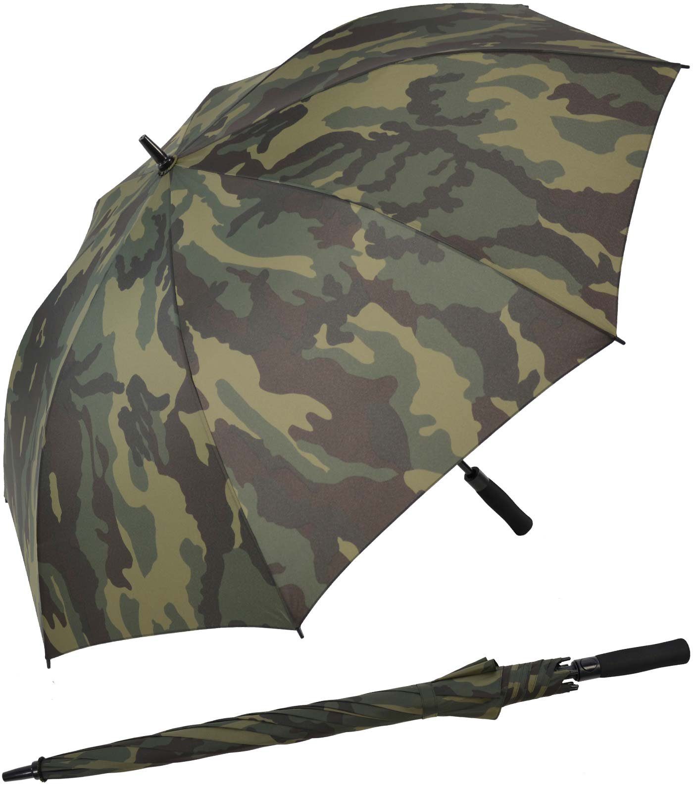 - iX-brella Golfschirm XXL stabil Automatik, Fiberglas olive Camouflage, mit Gestell Stockregenschirm