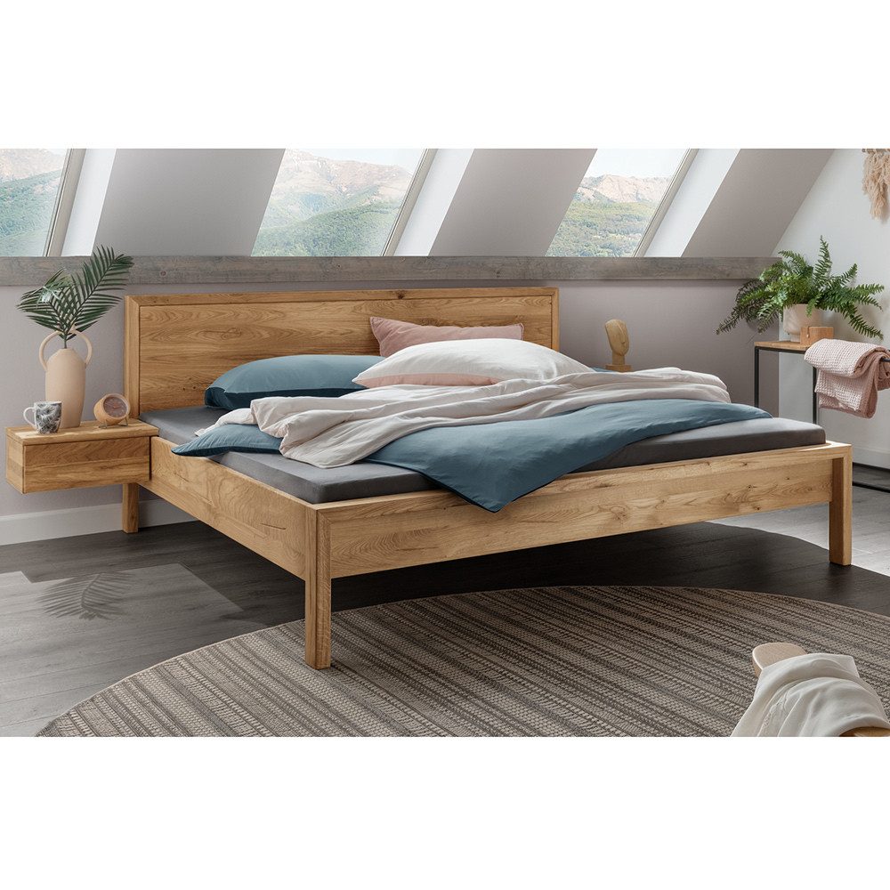 Lomadox Bettgestell AVELLINO-137, Doppelbett Ehebett Jugendbett Nachtschrank Massivholz 140x200 cm Eiche