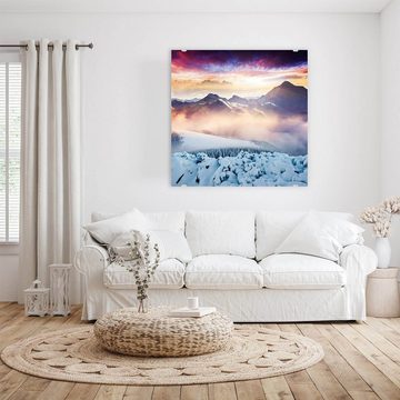 Primedeco Glasbild Wandbild Quadratisch Bewölkter Himmel im Winter mit Aufhängung, Natur