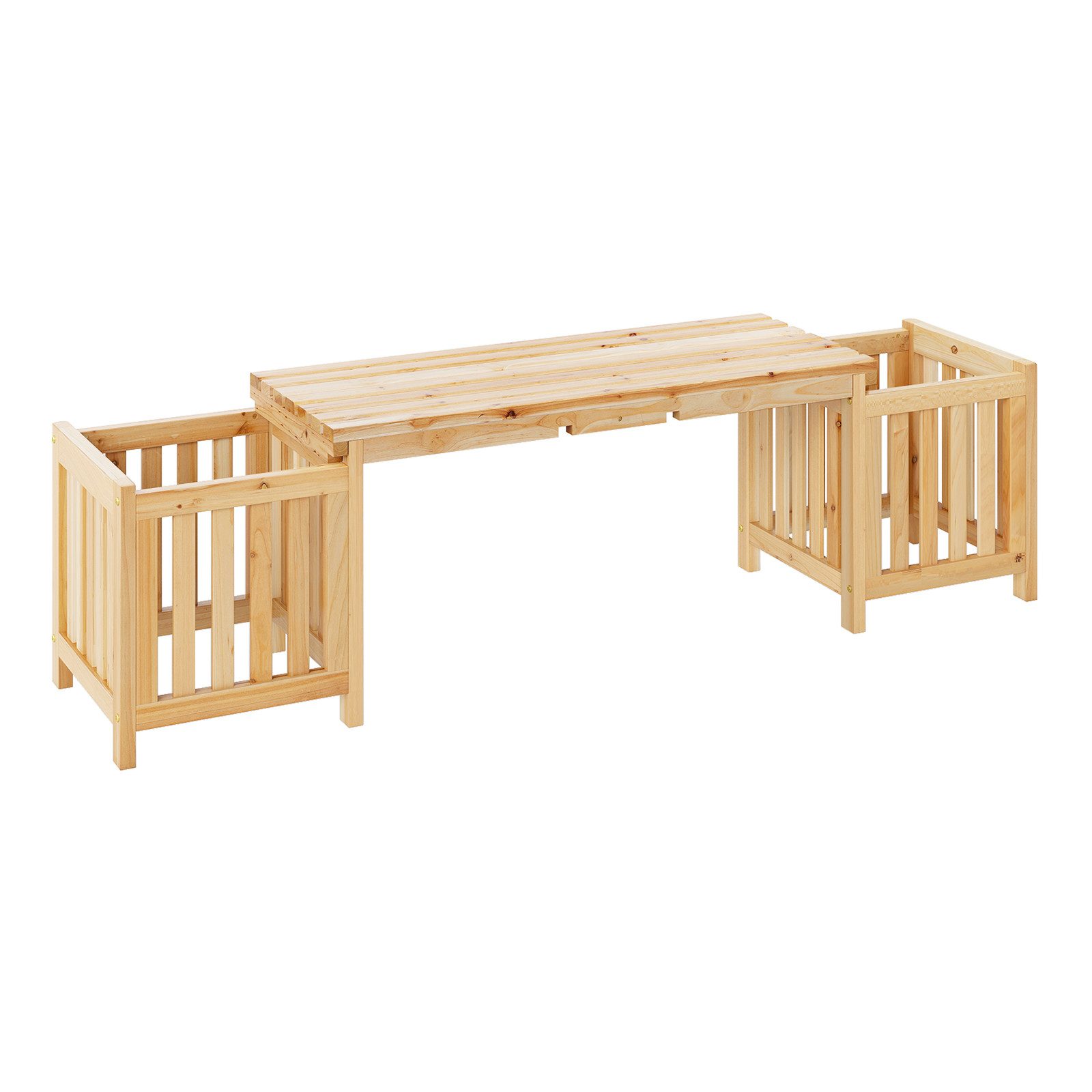 COSTWAY Gartenbank, 2-Sitzer, mit 2 Blumenkästen, bis 300kg, Tannenholz