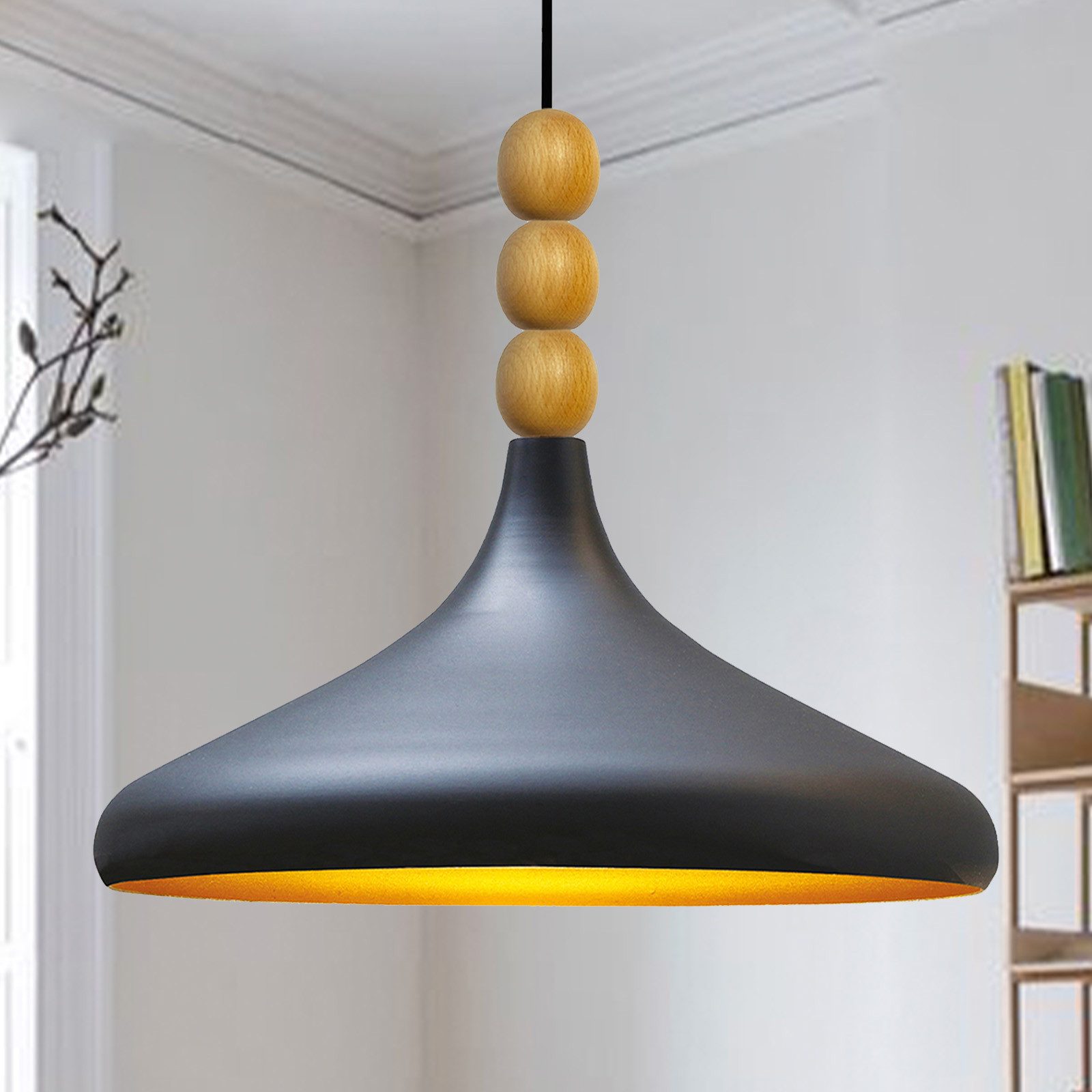Pendelleuchte Champion Dreifachperle-Holz Ø35 cm Metall E27 Modern Pendelleuchte